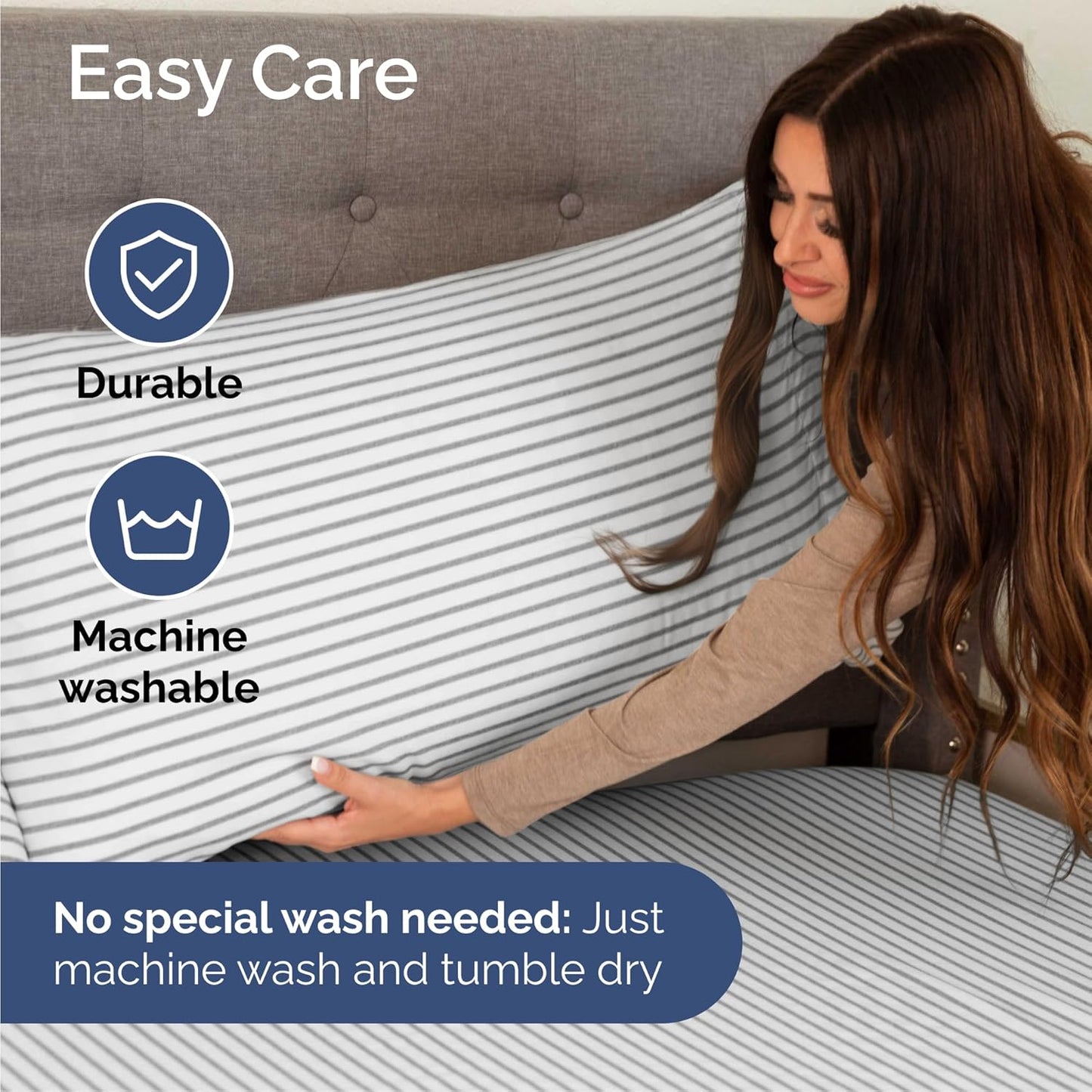 Cal King Size 4 Piece Sheet Set - Comfy Breathable & Cooling Bed Sheets Set - Hotel Luxury Bedding for Women, Men, Kids, Teens, Boys & Girls - Deep Pockets & Wrinkle Free - Oeko-Tex - Grey Stripes 2