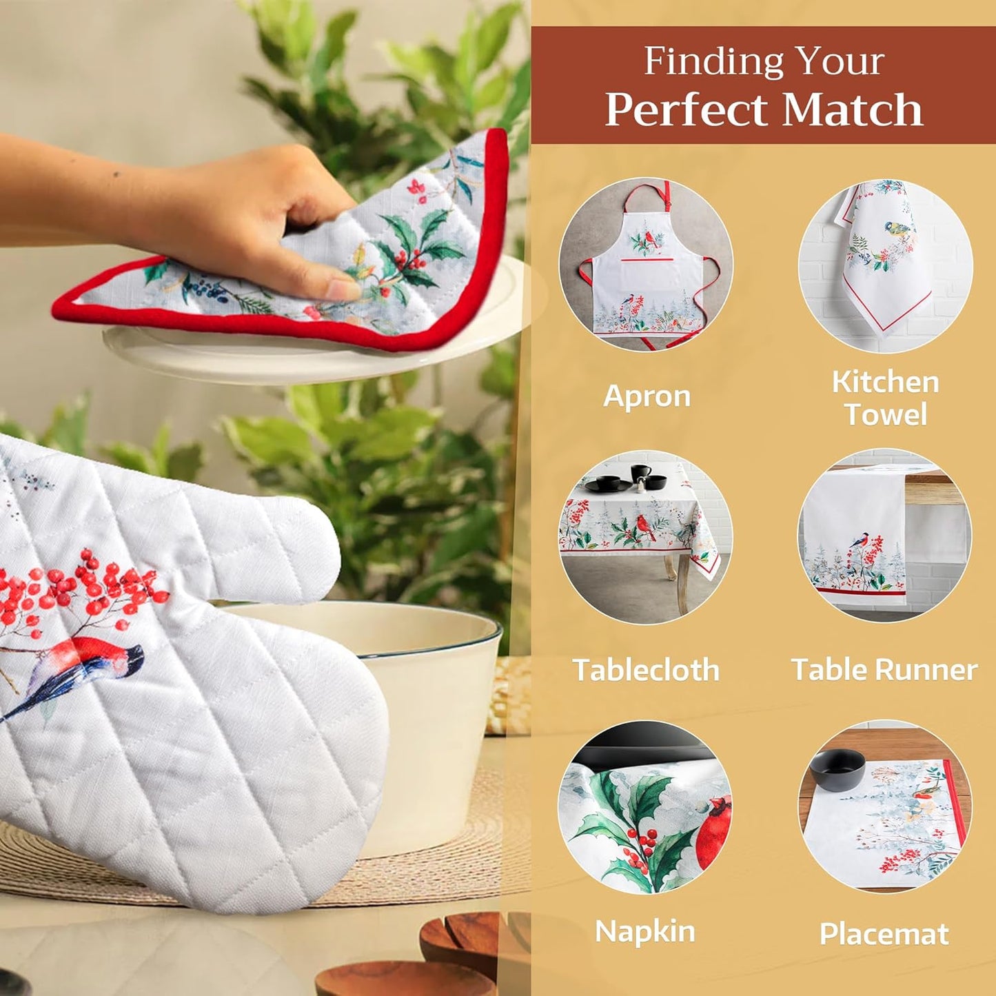 Maison d' Hermine Pot Holders 100% Cotton Heat Resistant Potholders 8" x 8" Hot Pads with Loop BBQ, Cooking, Baking, Grilling, Kitchen, Handling Hot Pans (Pack of 1, Morzine)