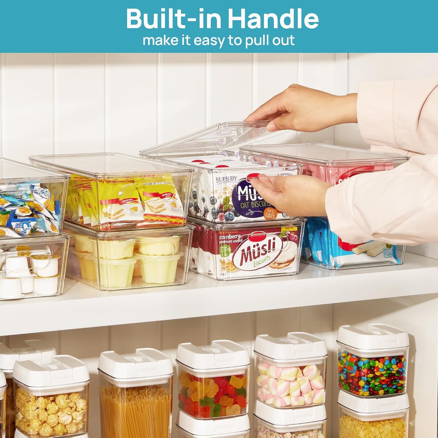 Vtopmart 12pcs Clear Organizers and Storage Bins with Lids, Stackable Plastic Storage Containers with Handles for Fridge, Freezer, Pantry, Cabinet, Kitchen Organization