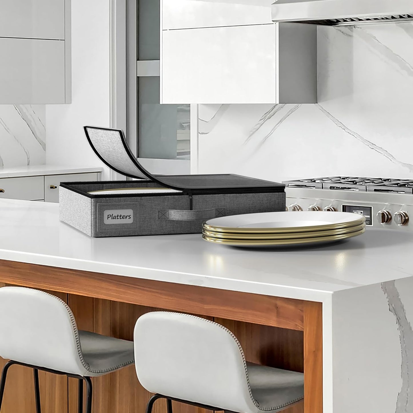 Sorbus China Storage Containers – Dinnerware Organizer for Platter Storage with Lid (Holds Service for 12) with Felt Protectors – 17" x 13" x 4" – 2 Pack