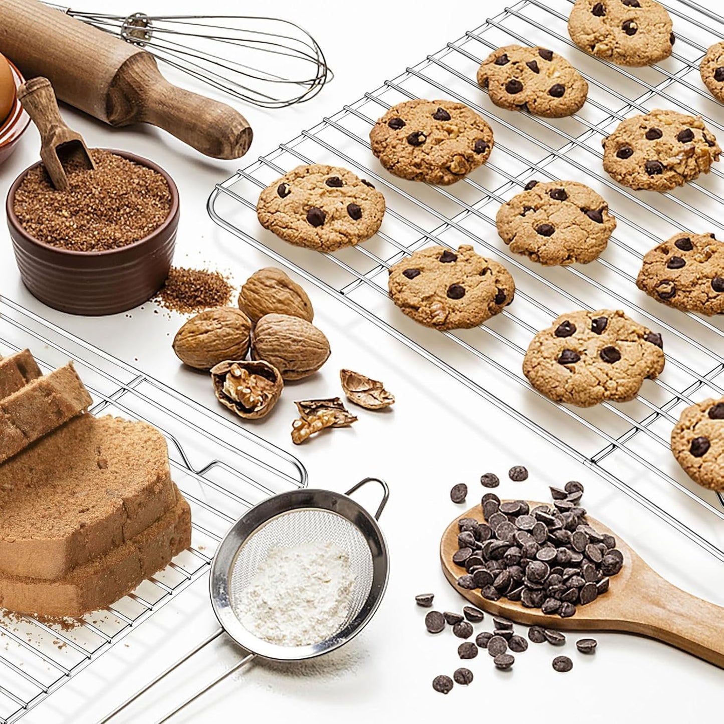 P&P CHEF Cooling Baking Rack Pack of 2, Stainless Steel Cooling Racks for Cooking Baking Roasting Grilling Drying, Dense Wires & Smooth Edge, Easy to clean, Silver, 15.3" x 11.25"