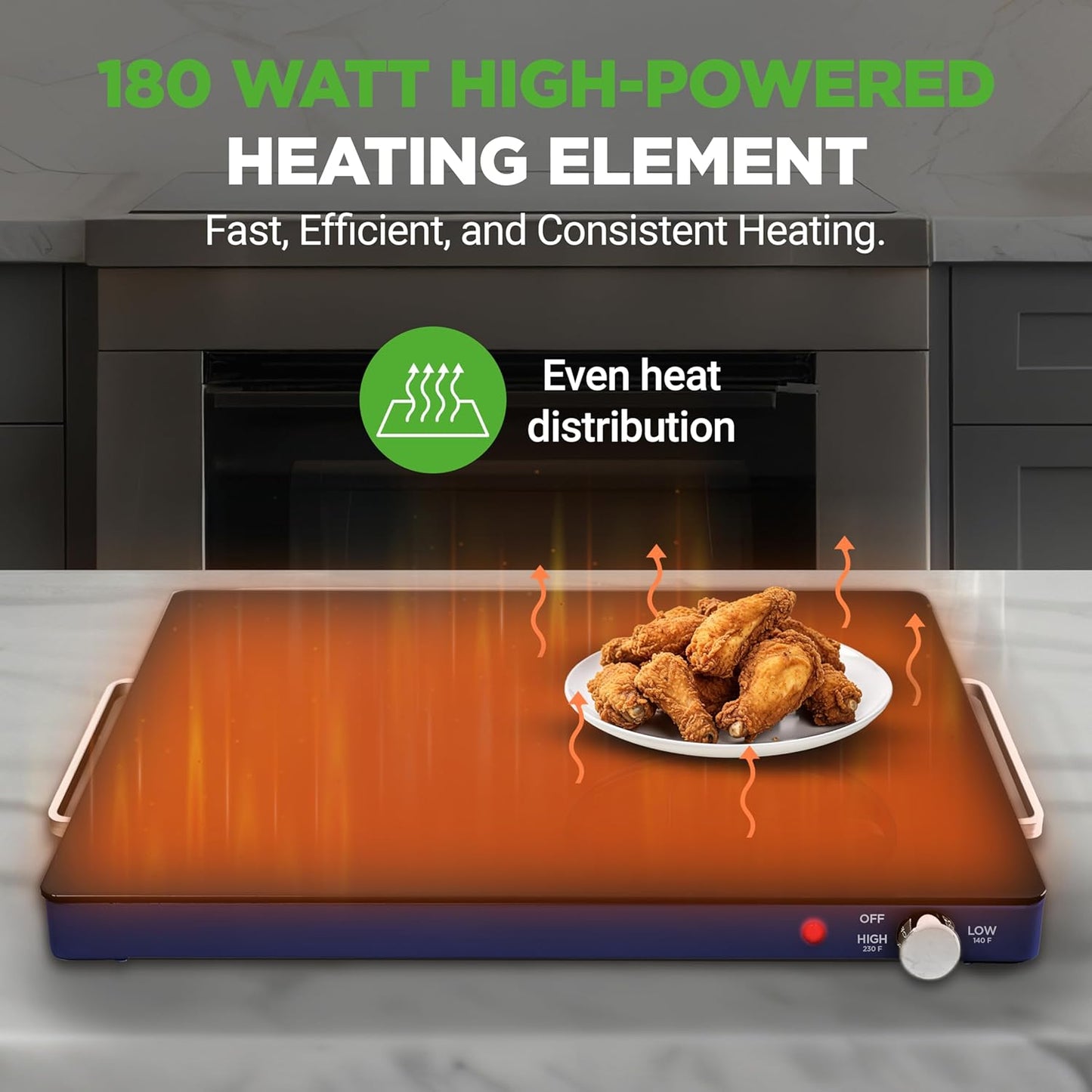 NutriChef Electric Warming Tray | Glass Surface Hot Serving Tray | Adjustable Temperature 140°F to 230°F | Energy Efficient & Space Saving | Perfect for Buffets,Parties & More | 21.2 x 16.5 IN | Blue