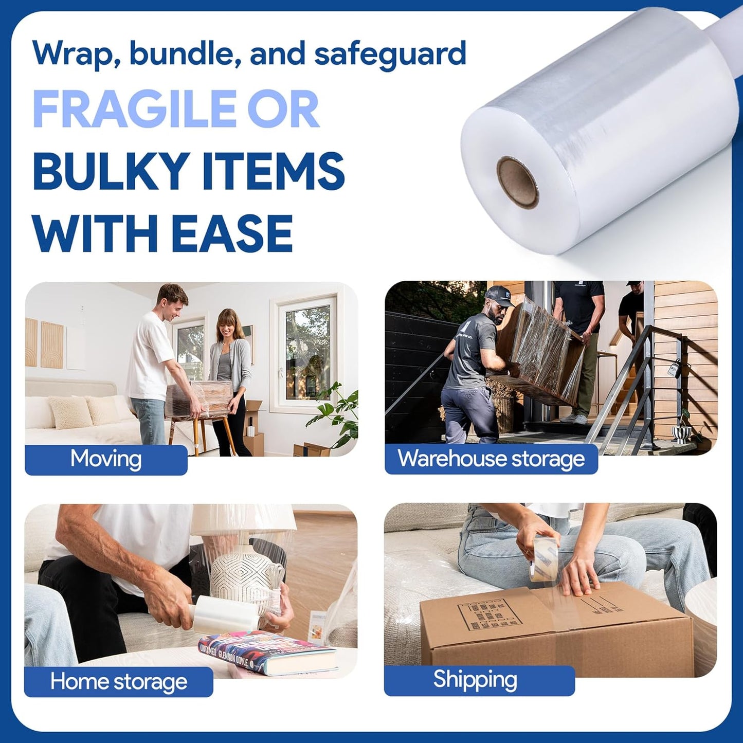 International Plastics Co. 2 Pack of 5" Plastic Stretch Film Wrap with Handles 1000 feet Each 500% Stretch Ability