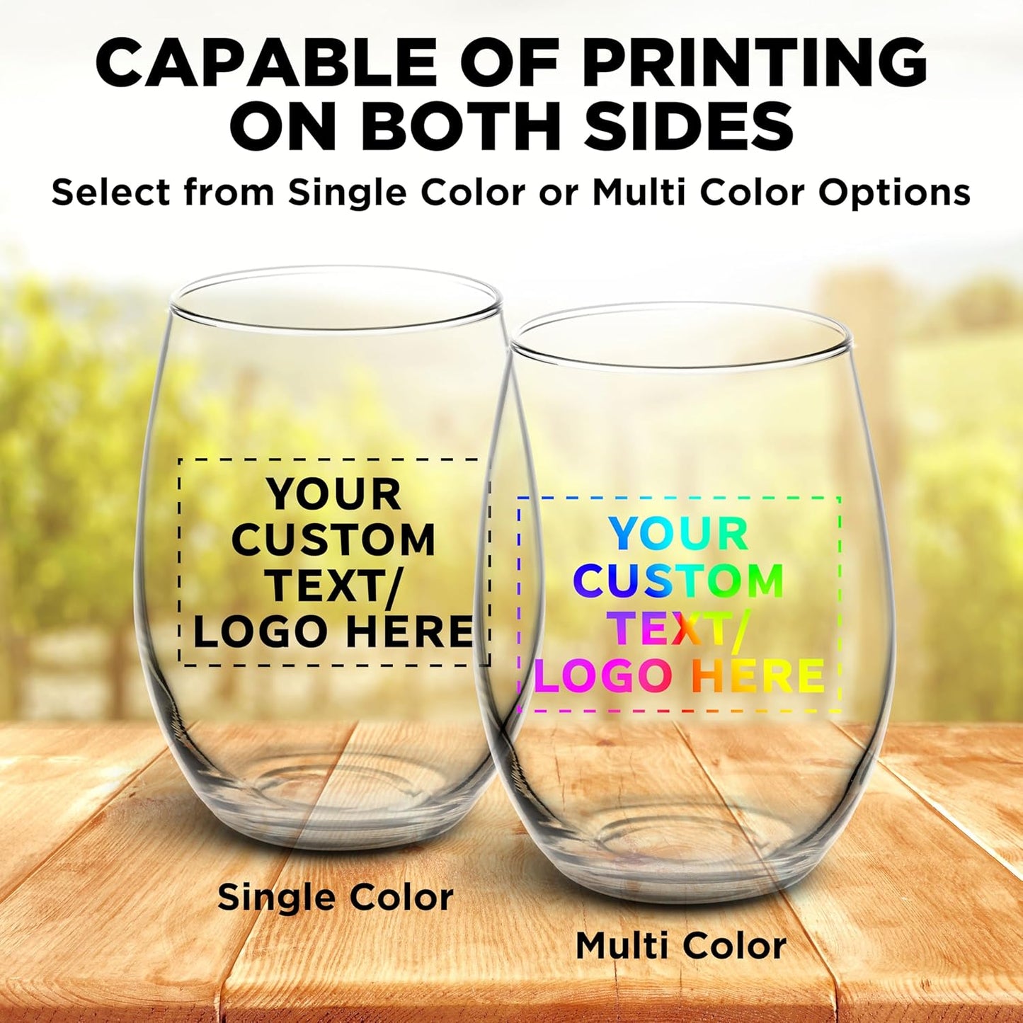 DISCOUNT PROMOS 100 ARC Stemless Wine Glasses Set, 21 oz. - Customizable Text, Logo - Chardonnay, Cabernet, Merlot, Sauvignon - Clear