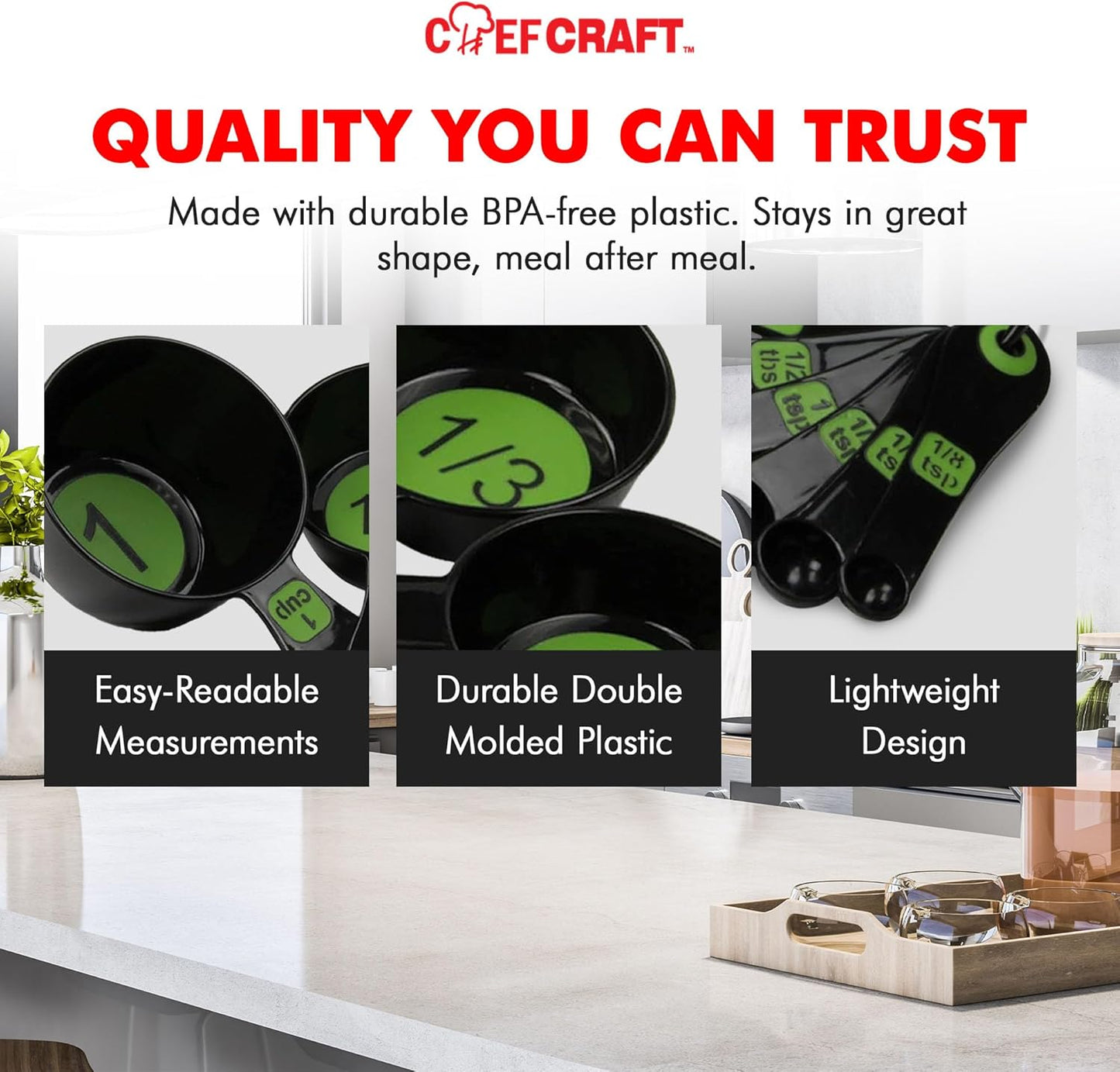 Chef Craft Easy to Ready Plastic Measuring Cup Set, 10 piece set, Green