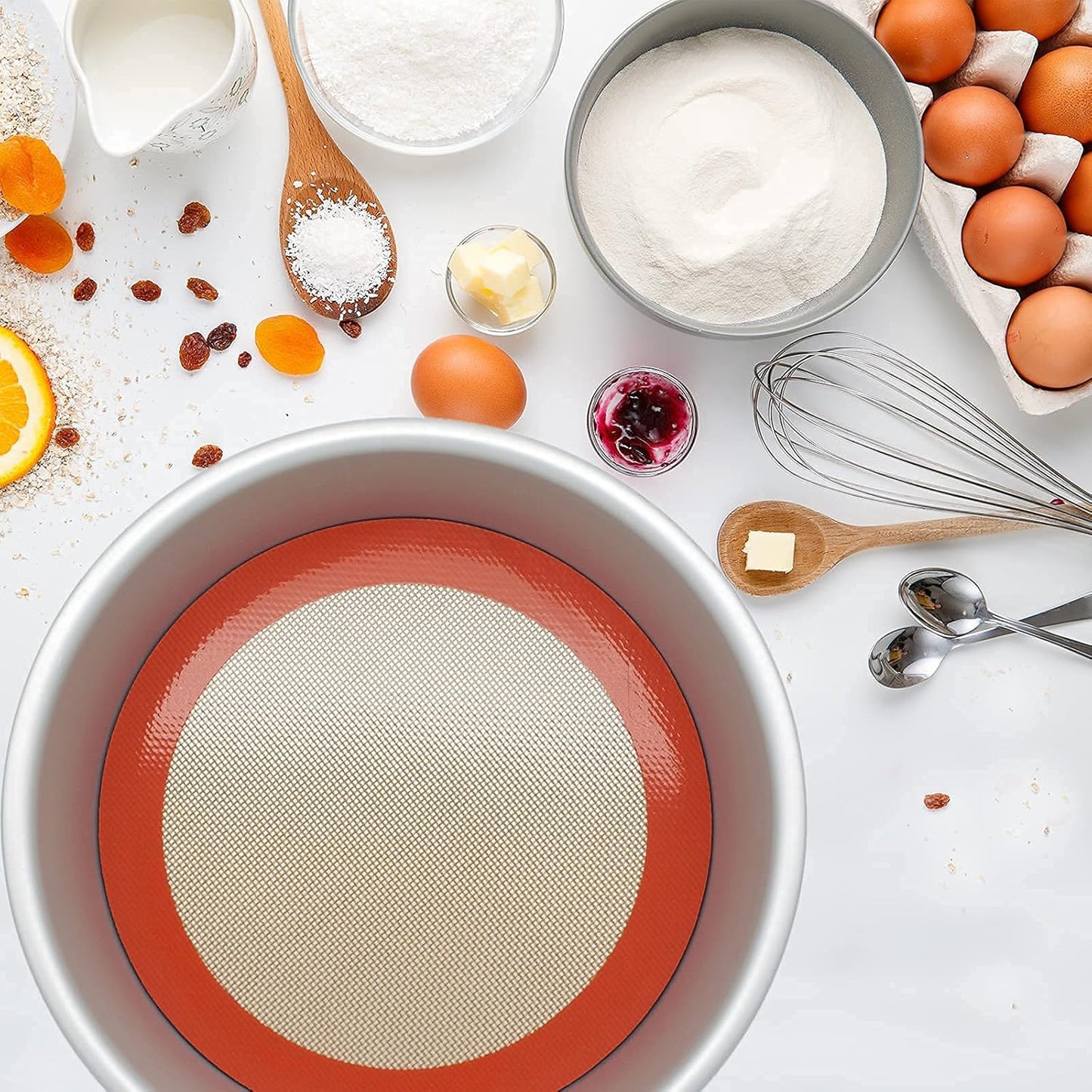 Silicone Baking Mats, 2 PCS Round Silicone Mats for 9 Inch Cake Pan, Non-Stick Reusable Cookie Sheet Liners for Baking Pans for Cake/Bread/Pizza/Macaron/Pastry/Cookie/Bun/Pie