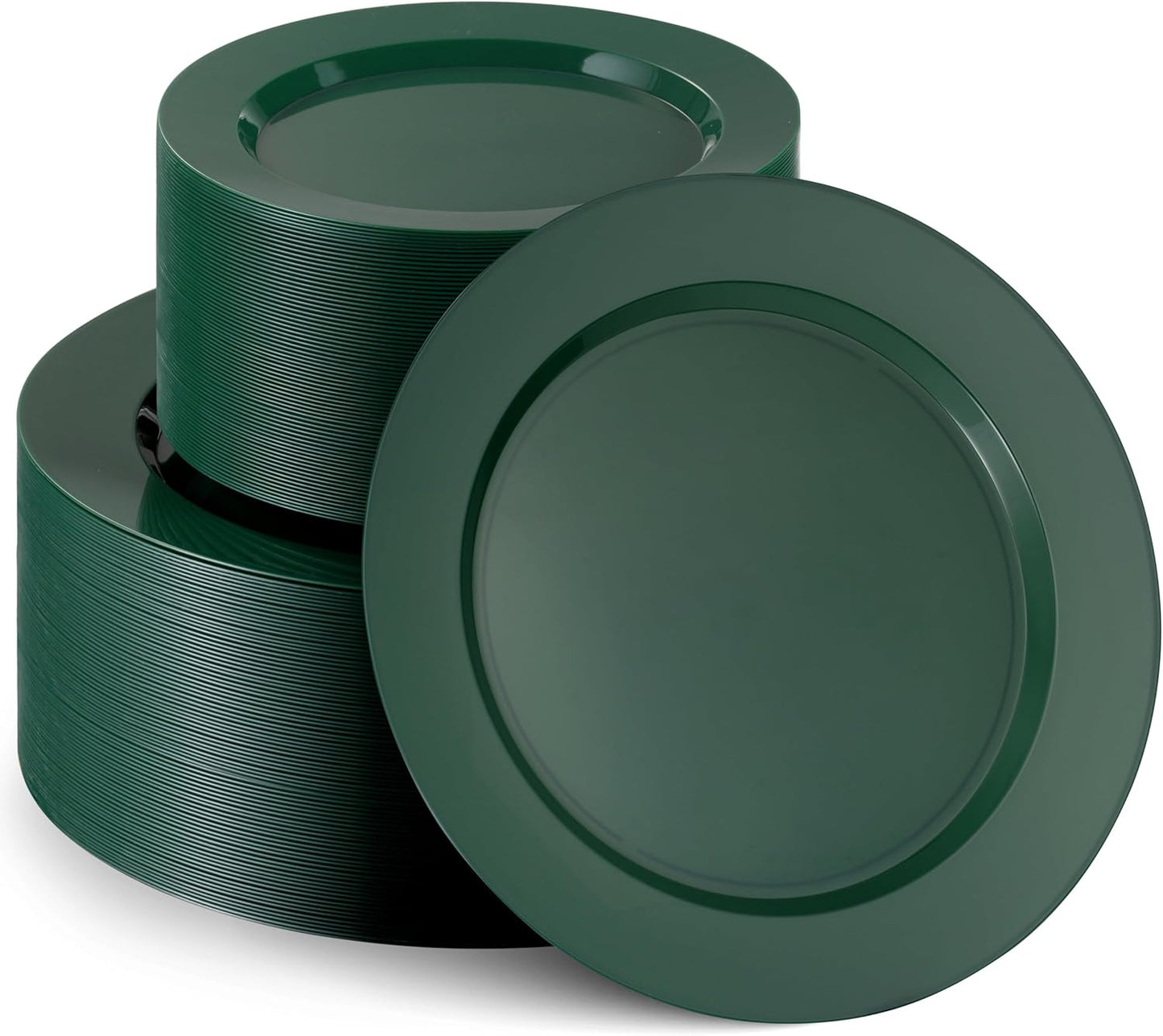 Munfix 100 Green Plastic Plates Set, 50 Pcs 10 Inch Dinner and 50 Pcs 7 Inch Dessert Plates, Elegant Fancy Heavy Duty Disposable Plates for Party, Wedding, Green