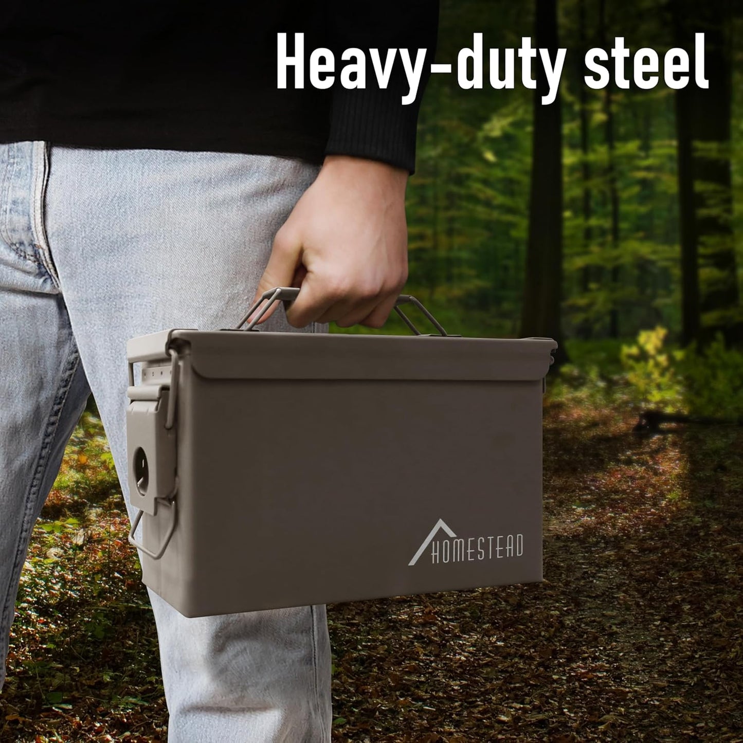 HOMESTEAD 30 Cal Metal Ammo Cans – 4 Pack M19A1 Military Steel Storage Boxes, Airtight & Water-Resistant Containers for Ammunition or Tools, Dark Brown