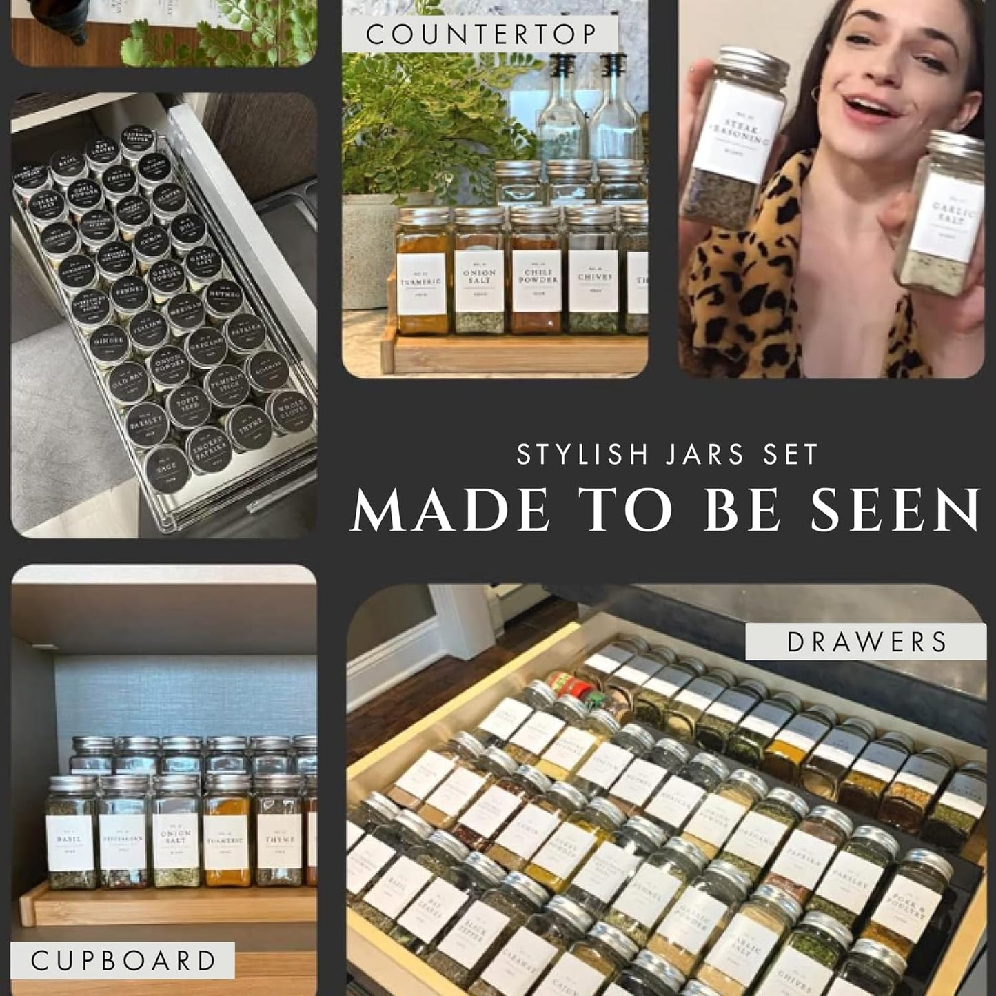 FINESSY Glass Spice Jars with Labels with Metal Lids and Shakers 24 Pack Set, 4oz Small Empty Air Tight Spice Containers with Labels, Clear Seasoning Containers Herb Bottles Kitchen Storage Organizer