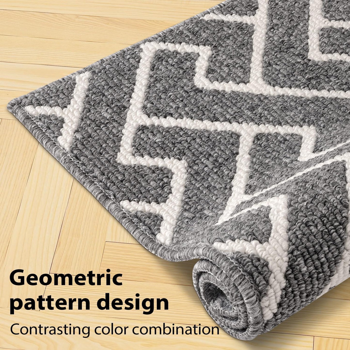 hicorfe Kitchen Rugs and Mats Sets,Non-Slip 2 Pieces Absorbent 100% Polypropylene Rug,Comfort Kitchen Runner Mat,Washable for Kitchen,Sink,Laundry(20" x 31.5" Plus 20" x 59",Grey)