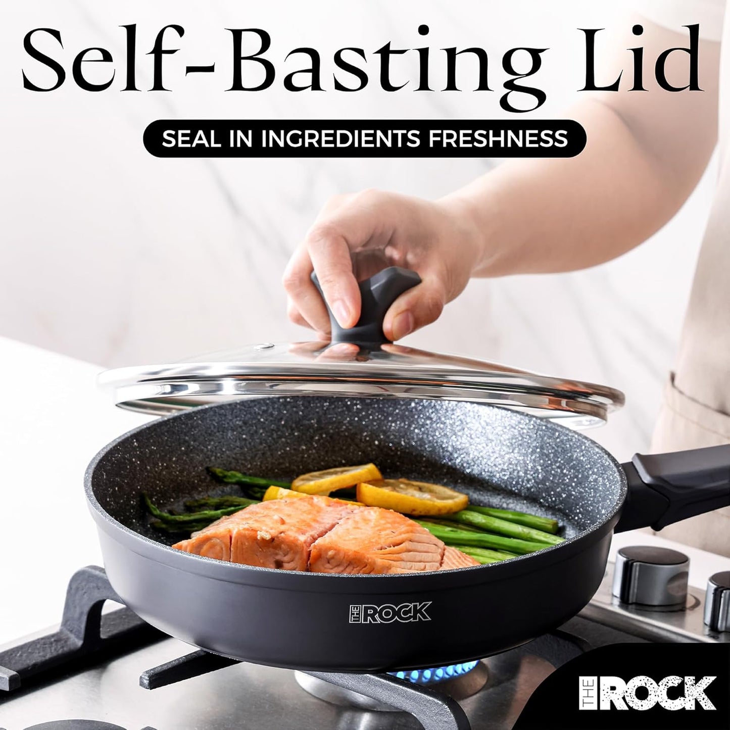 THE ROCK SOHO 8-Inch Non Stick Frying Pan with Lid – Nothing Sticks, Never Warps, Lasts Longer, Healthy Skillet with Heat-Resistant Handle, PFOA Free, Oven & Dishwasher Safe, Black