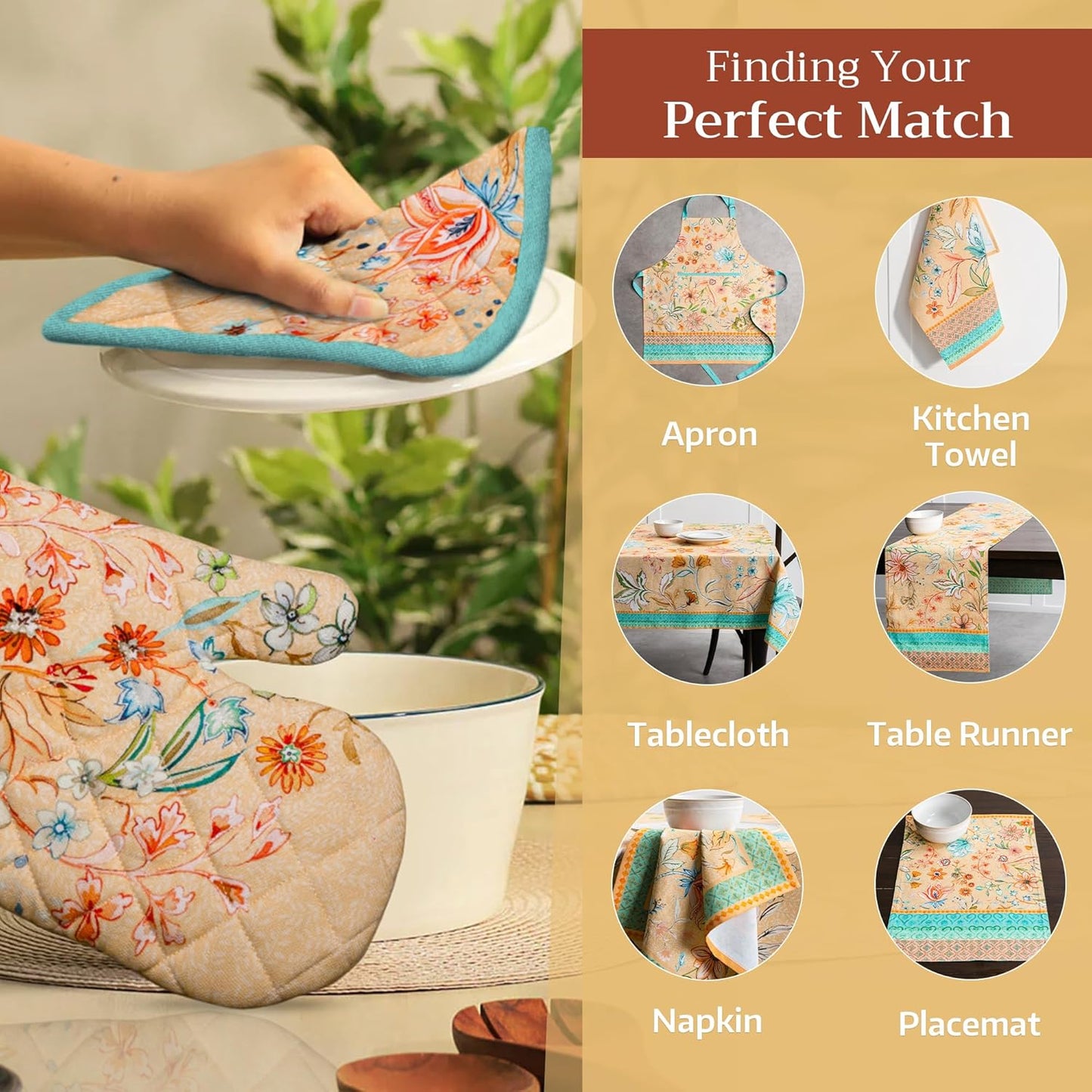 Maison d' Hermine Pot Holders 100% Cotton Heat Resistant Potholders 8" x 8" Hot Pads with Loop BBQ, Cooking, Baking, Grilling, Kitchen, Handling Hot Pans Spring/Summer (Pack of 1, Luxury Loft – Peach)