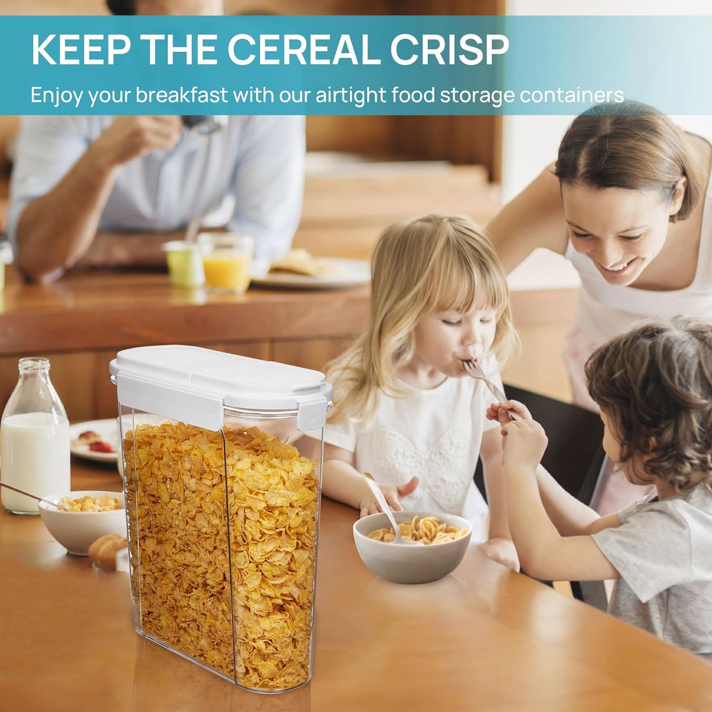 Vtopmart Cereal Containers Set, 3 PCS Airtight Food Storage Container with Flip-Top Lids, Plastic Organizer Dispenser for Kitchen, Pantry Organization (135.2oz/4L)