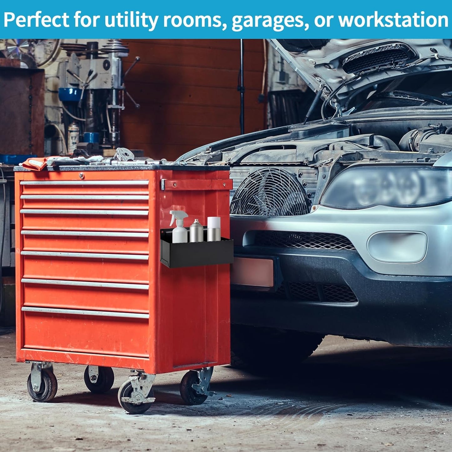 Magnetic Aerosol Spray Can Holder, Magnet Toolbox Bottle Holder, Tool Box Storage Rack for Garage and Home, Craft Workspace, Mechanic Paint Bottle Can Organizer, Black, 3"x8.3"