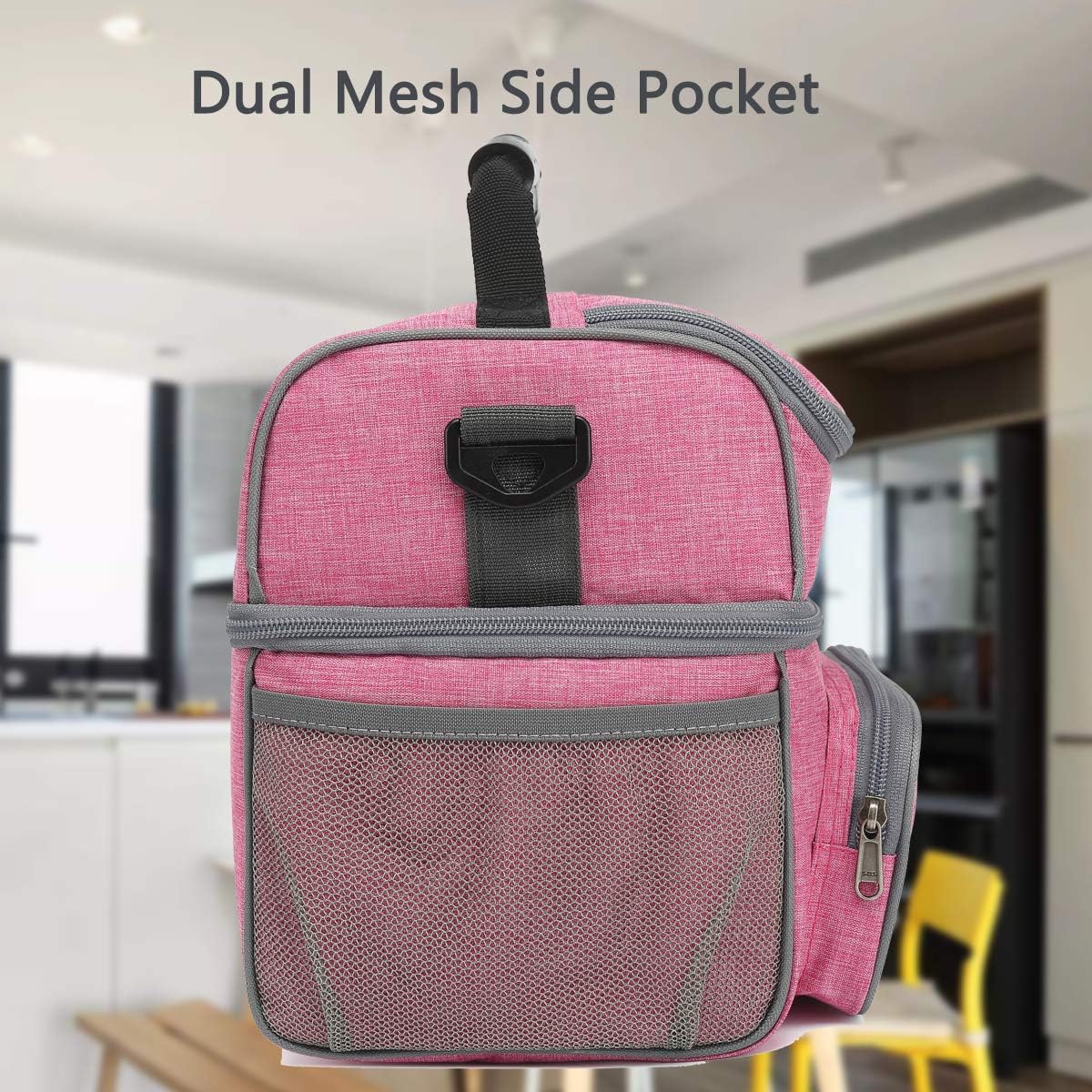 FlowFly Double Layer Cooler Insulated Lunch Bag Adult Lunch Box Large Tote Bag for Men, Women, With Adjustable Strap,Front Pocket and Dual Large Mesh Side Pockets