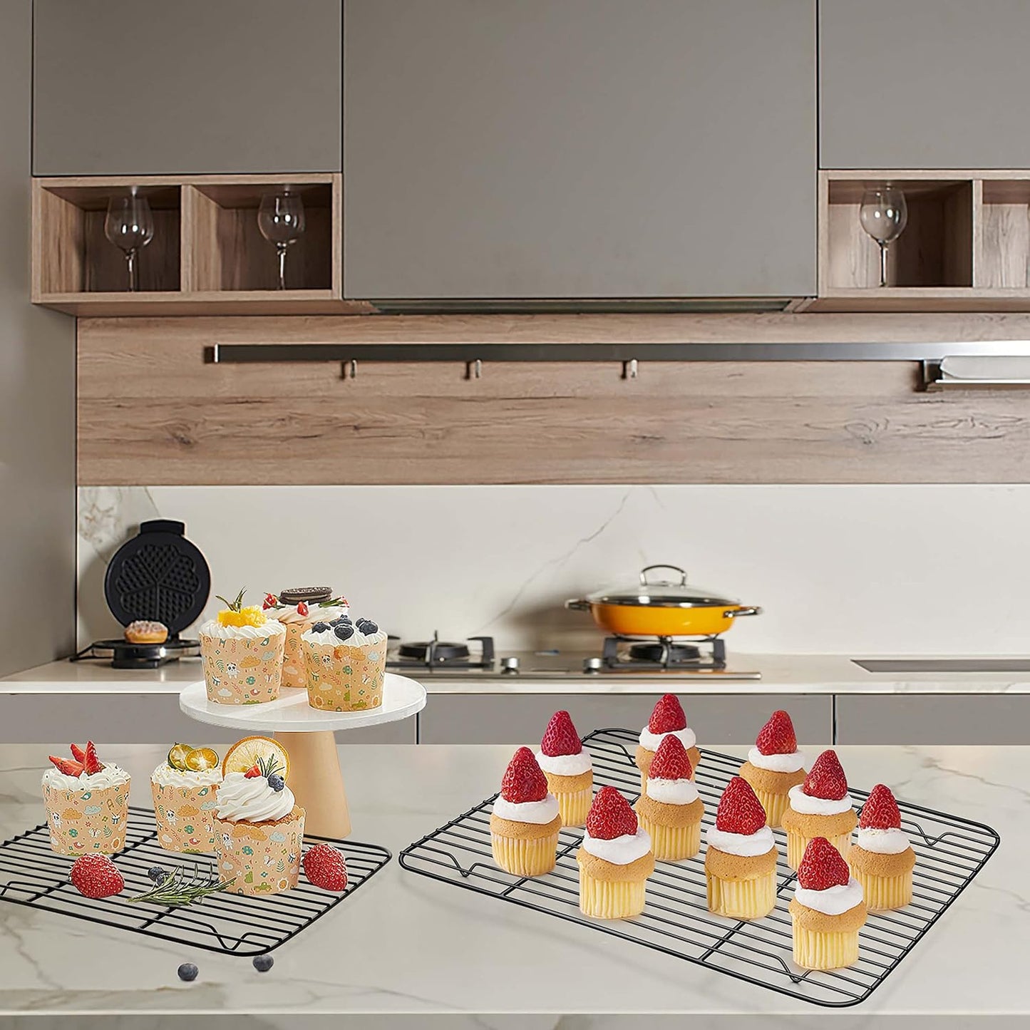 TeamFar Cooling Rack Set of 4, Stainless Steel Black Non-Stick Coated Various Size Wire Baking Roasting Rack for Baking Sheet Toaster Oven Pan, Non-Toxic & Non-Stick, Heavy Duty & Easy Clean