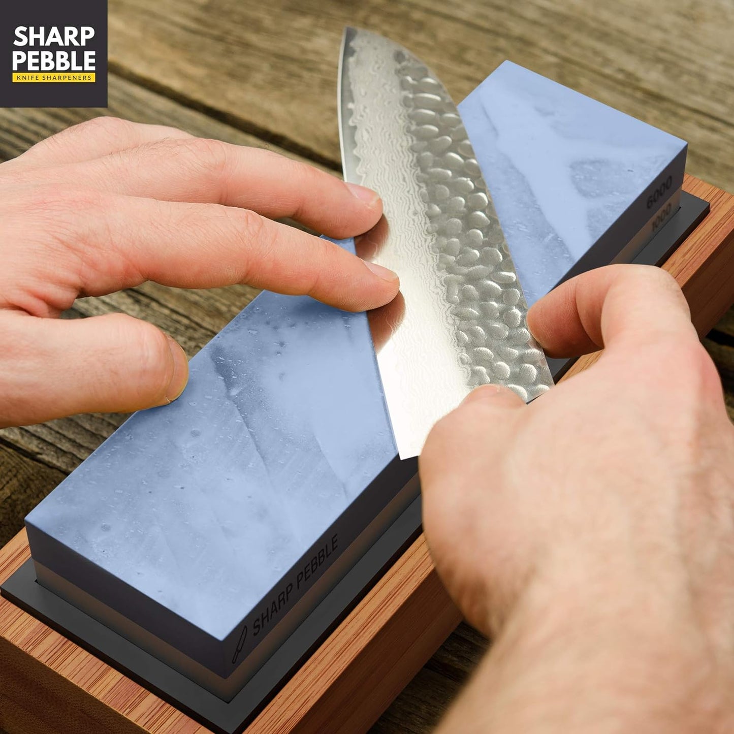 Sharp Pebble Knife Sharpening Stones Kit with 1000/6000 and 3000/8000 Grit with Flattening Stone & Angle Guide