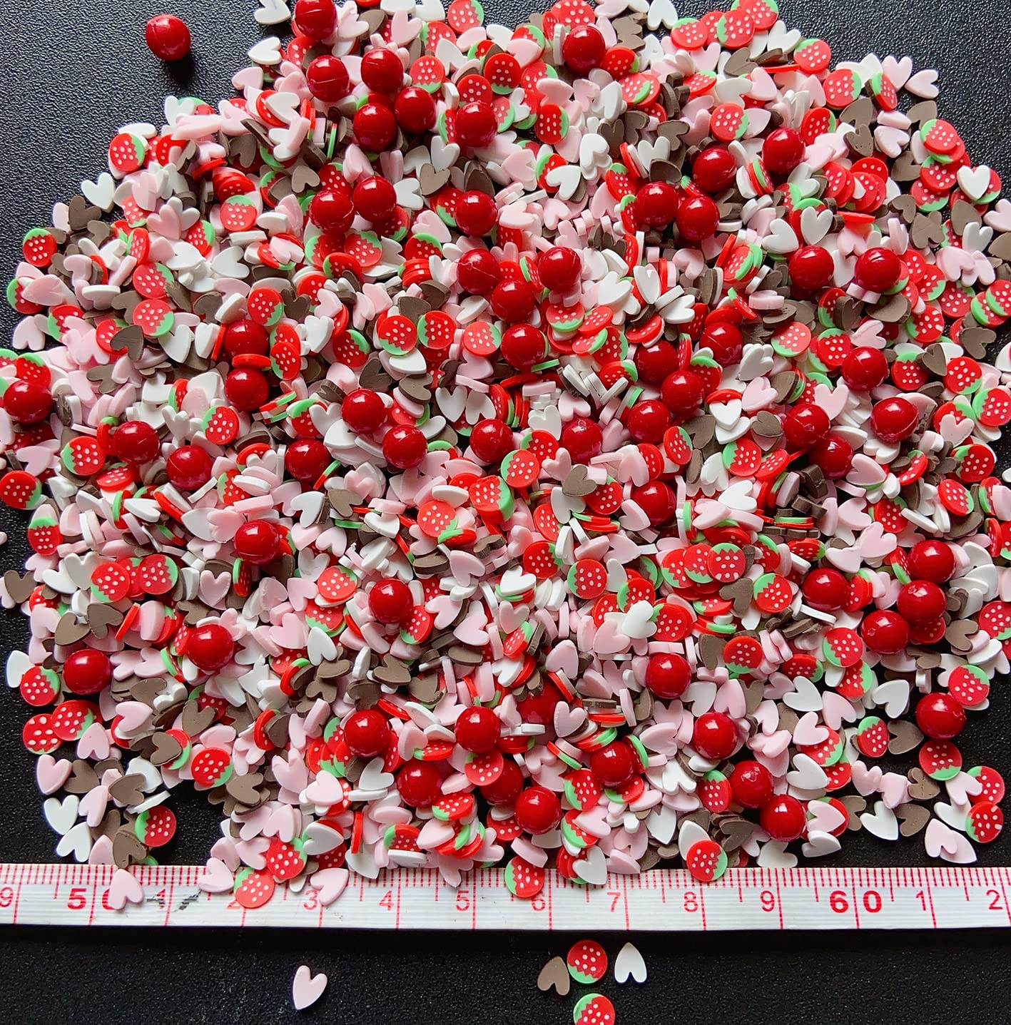 EHOPE Fake Sprinkles Resin Sprinkles Fake Candy Sprinkles Clay Sprinkles Polymer Sprinkles Polymer Clay Slices for Nail Art DIY Crafts Cake Phone Case(40G-Strawberry+Heart-25)