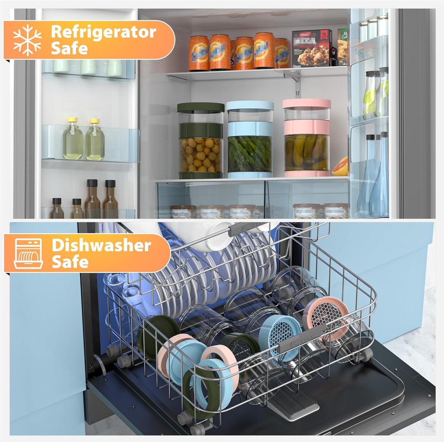 Glass Pickle Jar with Strainer Flip, 56oz Airtight Pickle Container, Leak-proof Juice Separator Pickle Flip Jar with Sealing Silicone Ring for Olive, Sliced Pickle and Jalapeno, Dishwasher Safe