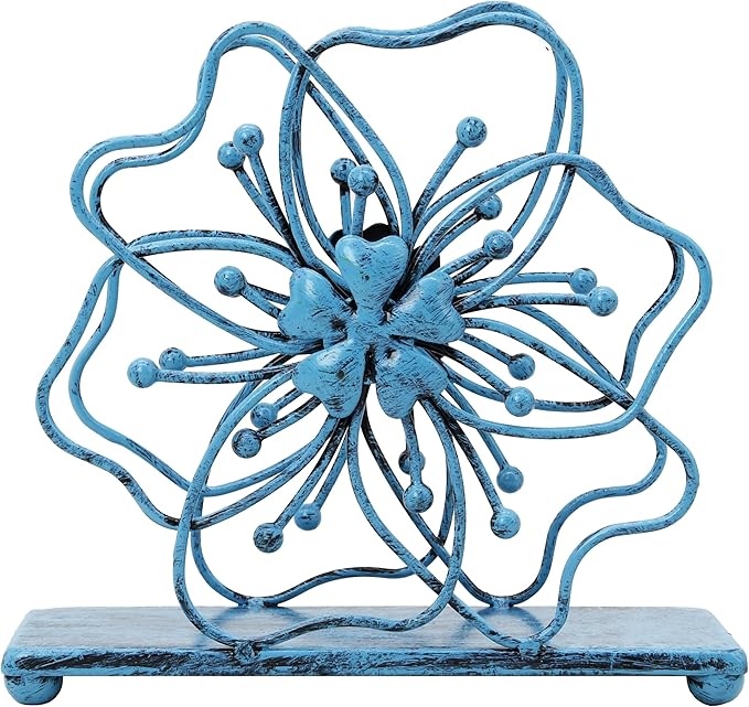 OwlGift Flower Style Napkin Holder, Freestanding Tissue Dispenser, Dining Table Napkin Storage for Home Kitchen Restaurant Picnic Party Wedding Housewarming – Turquoise