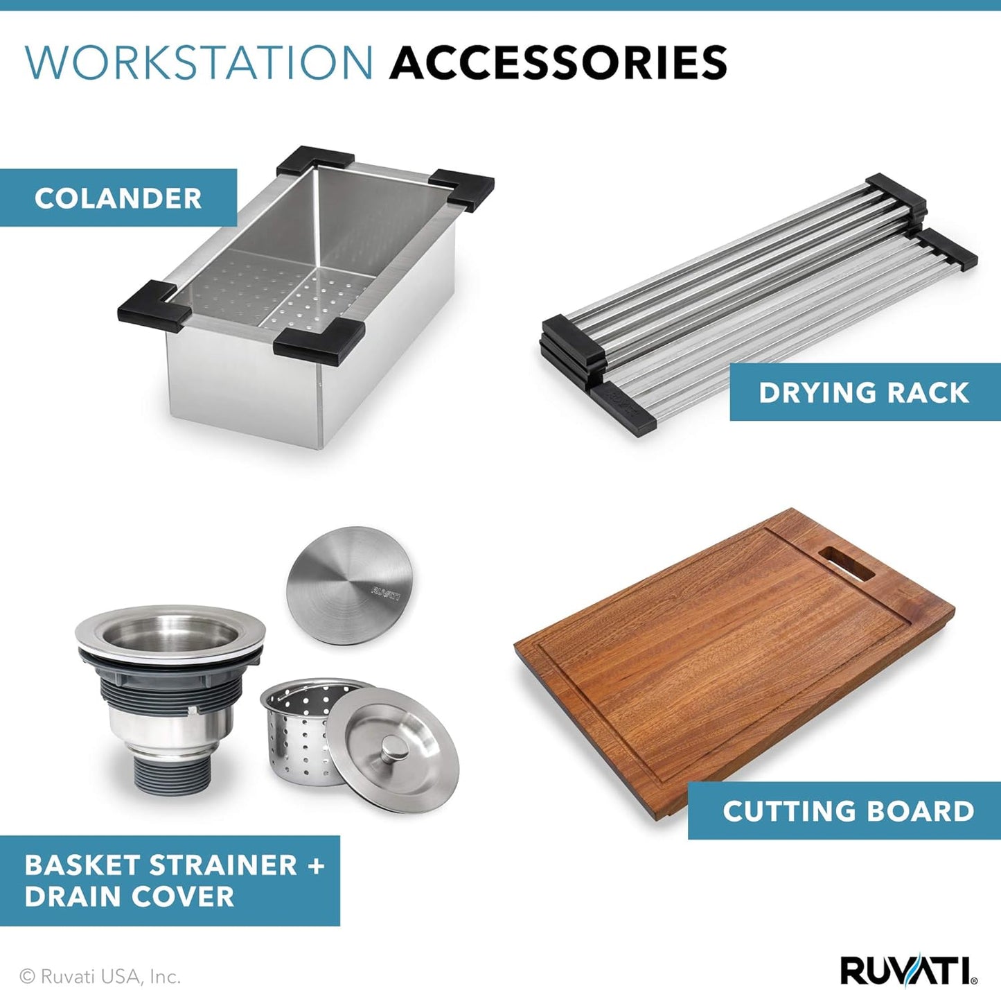 Ruvati 27-inch Apron-front Workstation Farmhouse Kitchen Sink 16 Gauge Stainless Steel Single Bowl - RVH9050