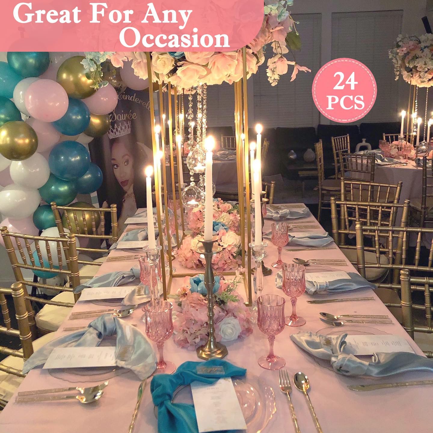 Plastic Wine Glasses,Plastic Goblets Vintage Style Cordial Drinking Glasses for Wedding Reception, Grand Event Party Supplies (24, Pink)