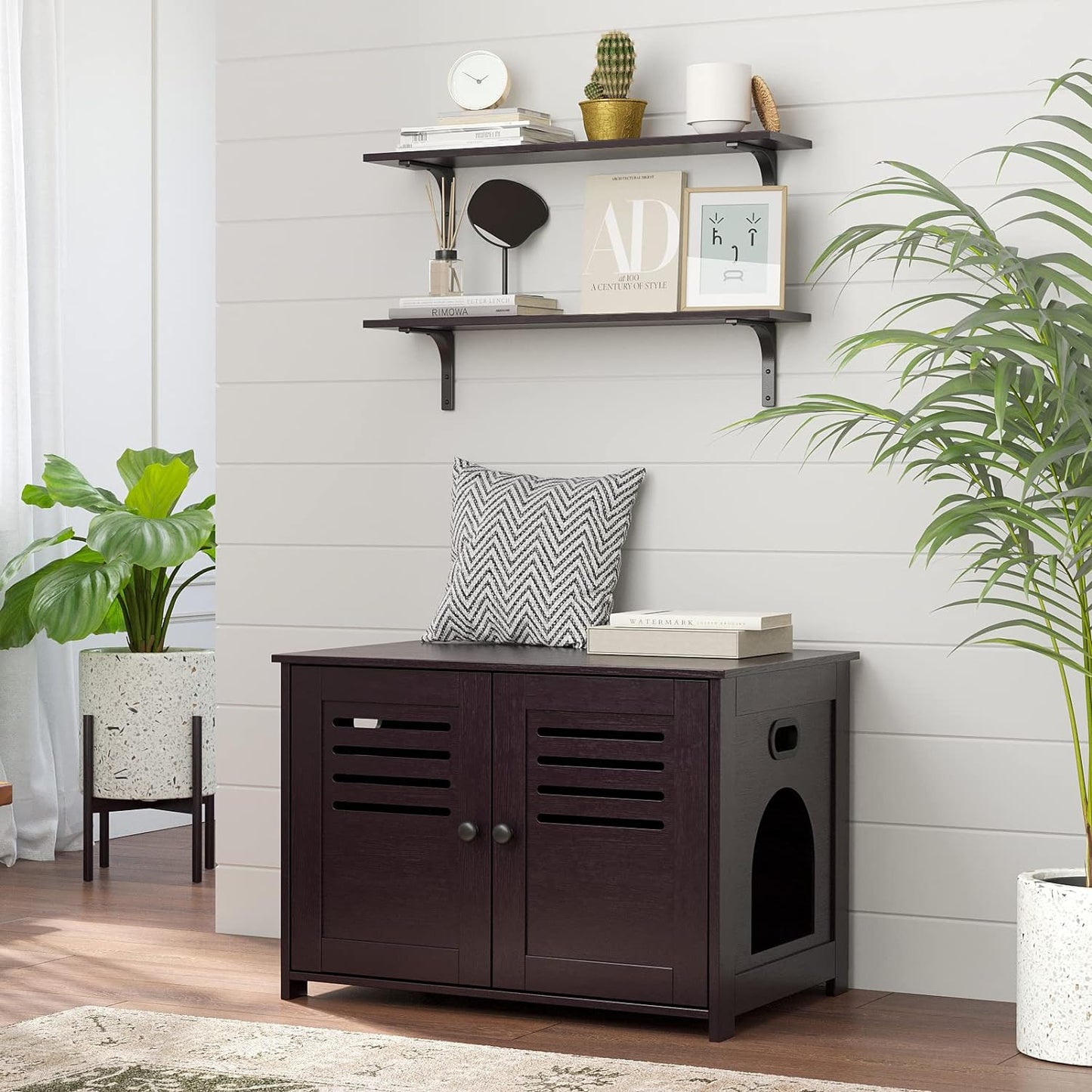 DINZI LVJ Long Wall Shelves, 23.6 Inch Wall Mounted Shelves Set of 2, Easy-to-Install, Wall Storage Ledges with Sturdy Metal Brackets for Living Room, Bathroom, Bedroom, Kitchen, Espresso