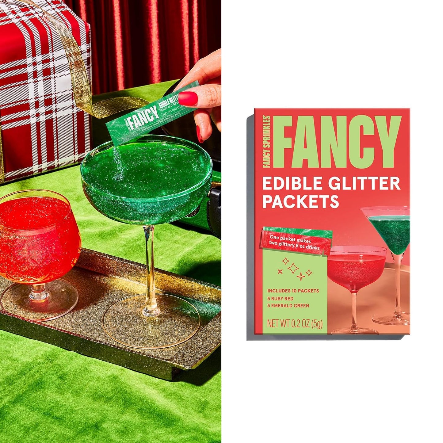 Fancy Sprinkles Mistletoe Magic Edible Glitter Packets Portable & On-The-Go for Sparkling Drinks, Champagne, Cocktails, Wine, Beer, & more. (1 Pack)