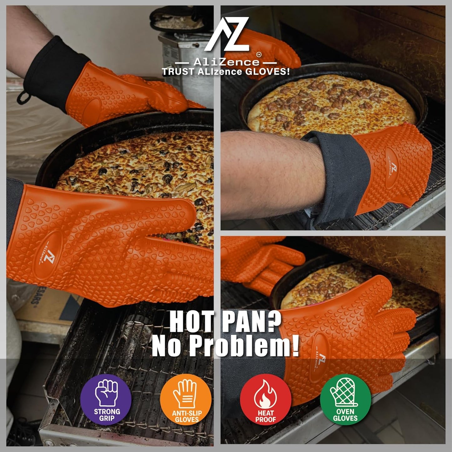 Silicone Smoker Oven Gloves & BBQ Set – Extreme Heat Resistant, Waterproof Oven Mitts, Mini Gloves, Hot Pads & Pot Holders for Cooking, Grilling, Baking, Extra Soft, Superior Value 6 pc Set. (Orange)