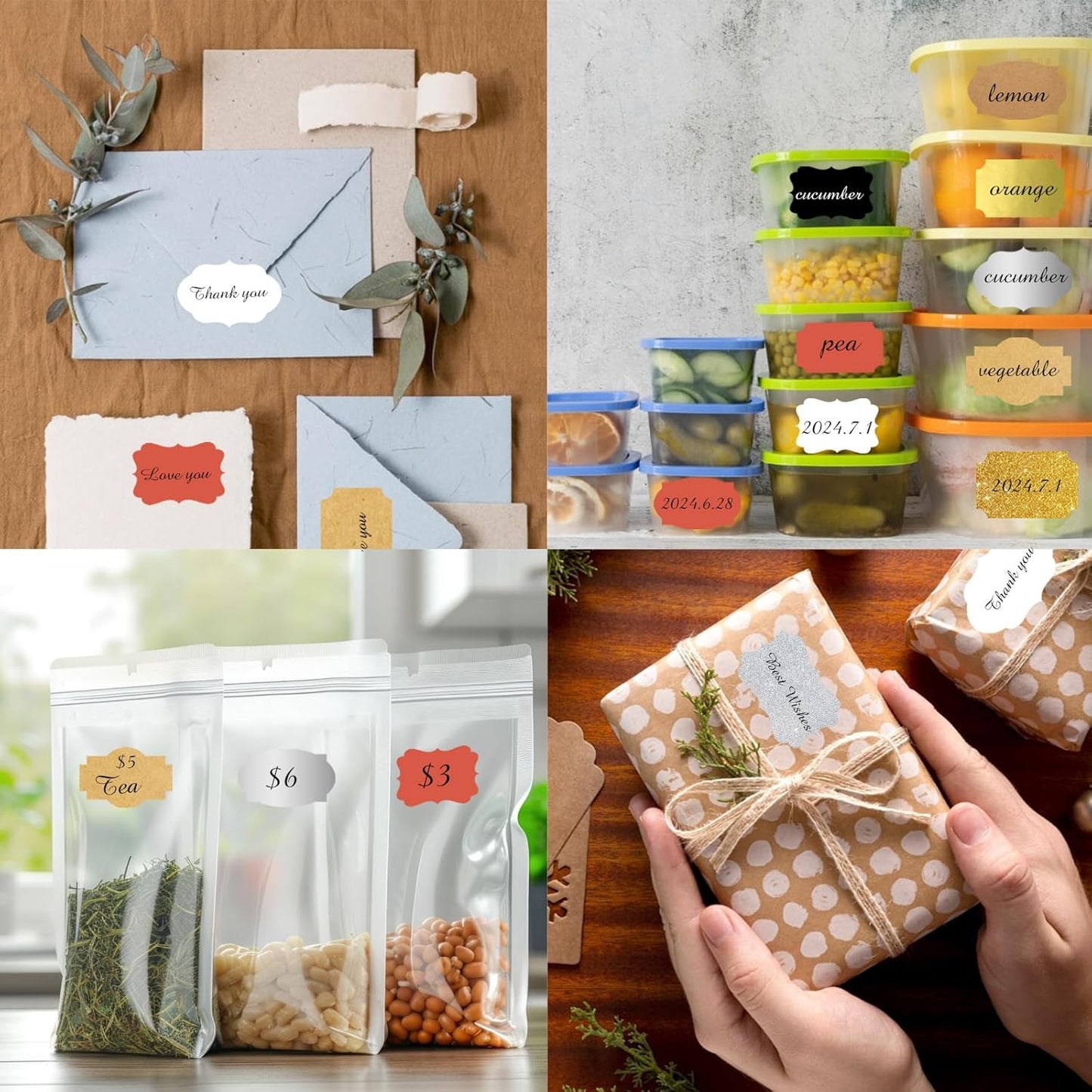 350 PCS Gift Tags Stickers Name Labels Stickers,2" x 1.2" Fancy Shape Stickers Self-Adhesive Handmade Bottle All-Purpose Jar Labels for Presents Cosmetic Decoration Jars Food Craft (Red)