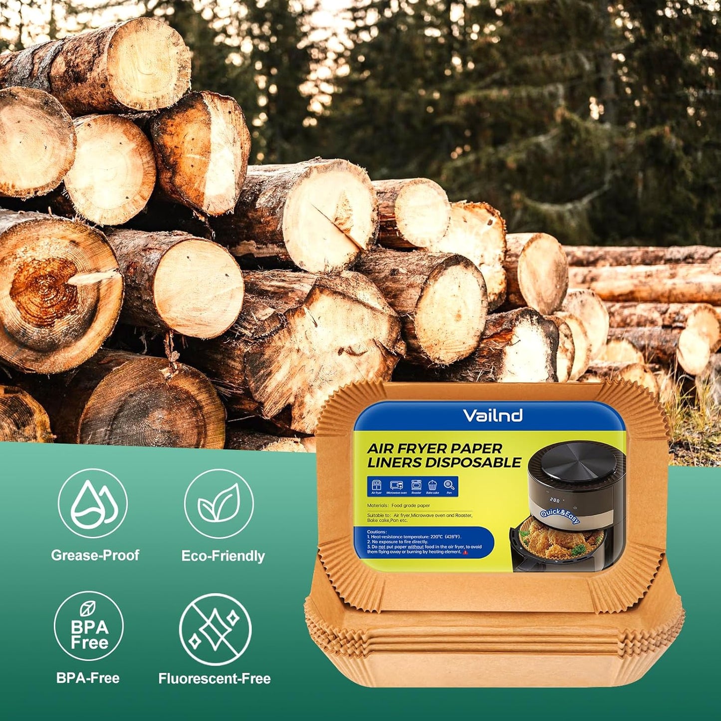 Air Fryer Liners Disposable for Dual Basket, 250Pcs 8x5.5 Inch Rectangular Parchment Paper for Ninja DZ201 DZ401, Chefman/COSORI 2-Basket Air Fryer, Oil Proof Baking Paper Sheets by Vailnd