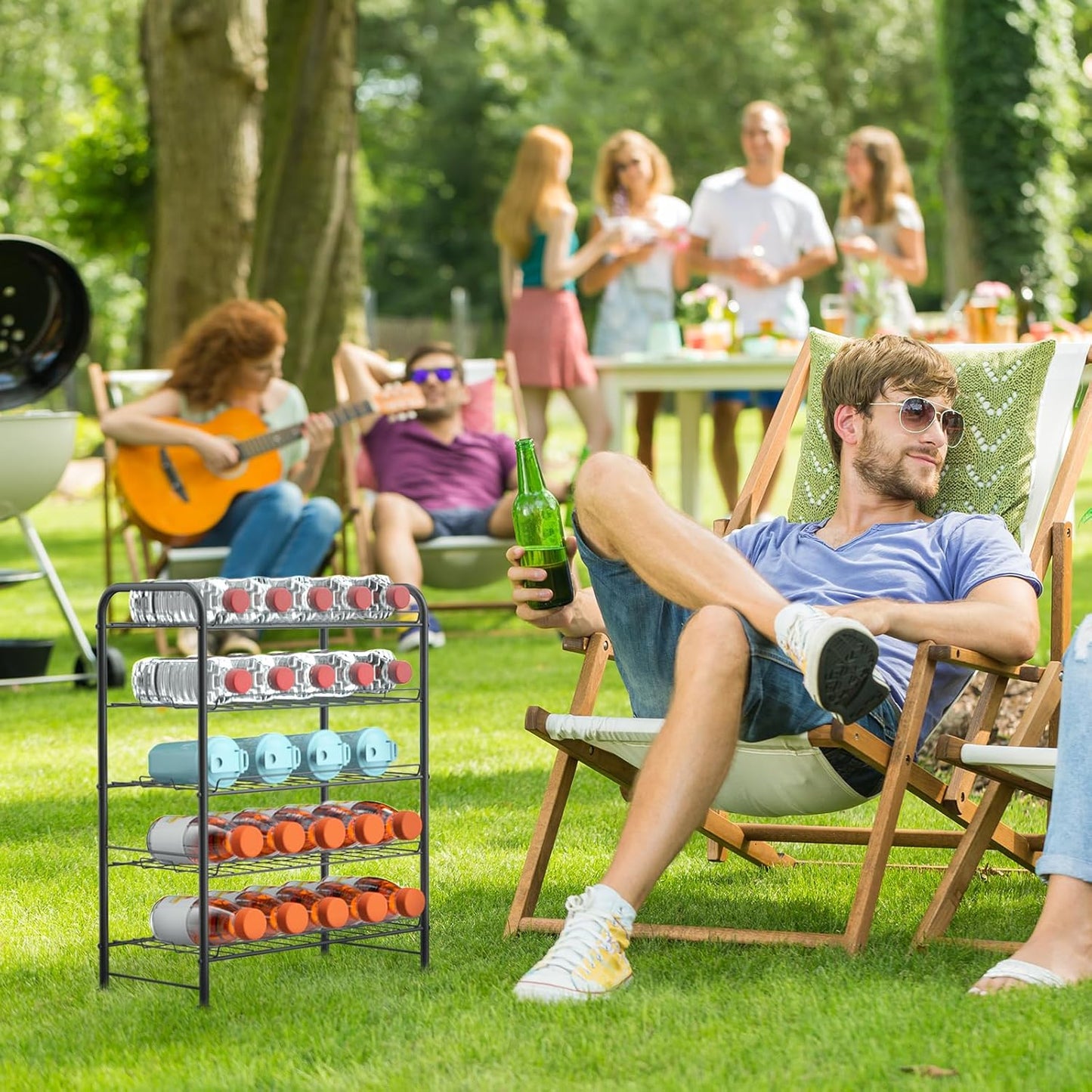OYEAL Water Bottle Storage Rack 5 Tier Bottled Water Holder Organizer Freestanding Floor Beverage Soda Drink Stand Shelf for Kitchen Pantry Can Storage, Hold 30 Bottles, Black