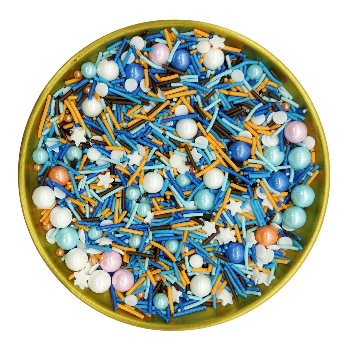 Blue & Orange & White Sprinkles Candy Mix Size Edible Pearls Cake Decorations Cupcake Toppers Cookie Decorating Perfect for Wedding Party Valentine Halloween Christmas Supplies 4.58OZ