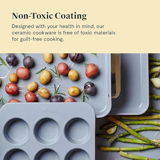 Caraway Nonstick Ceramic Bakeware Set (11 Pieces) - Baking Sheets, Assorted Baking Pans, Cooling Rack, & Storage - Aluminized Steel Body - Non Toxic, PTFE & PFOA Free - Sage