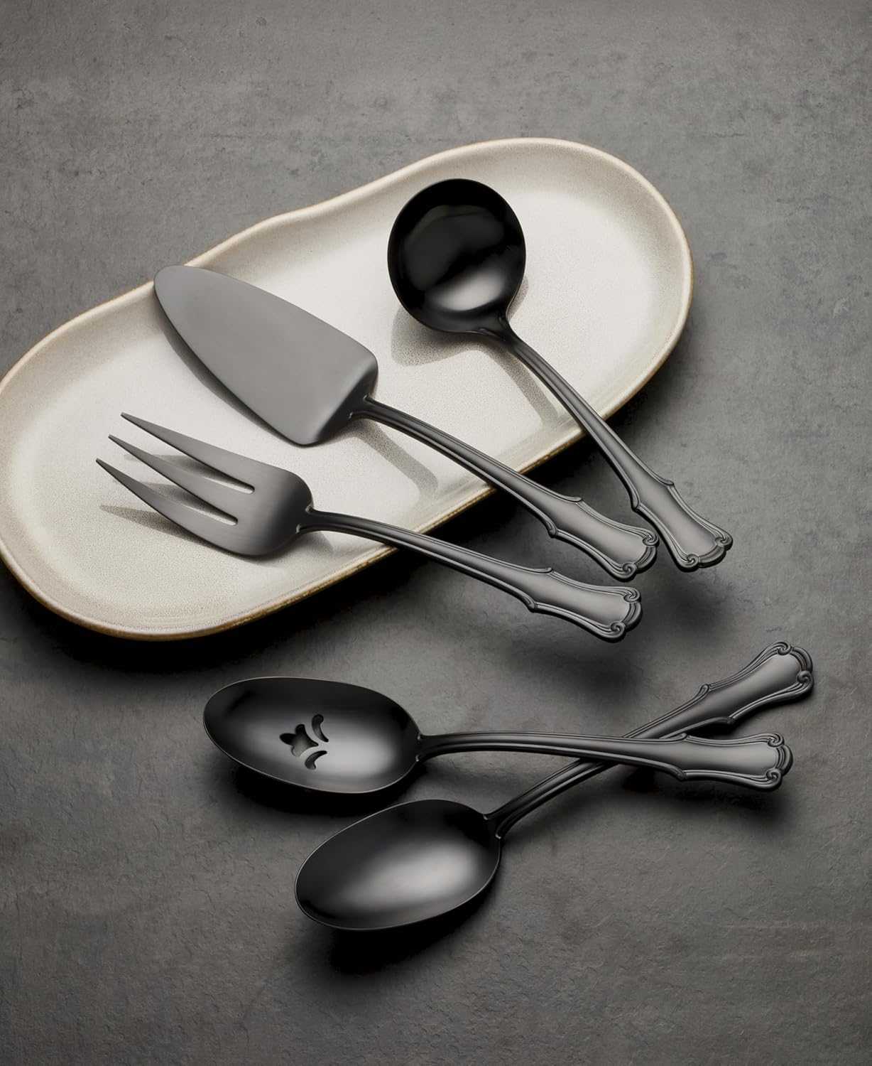 Oneida 897921 James Street Satin Black 5 Piece Hostess Set