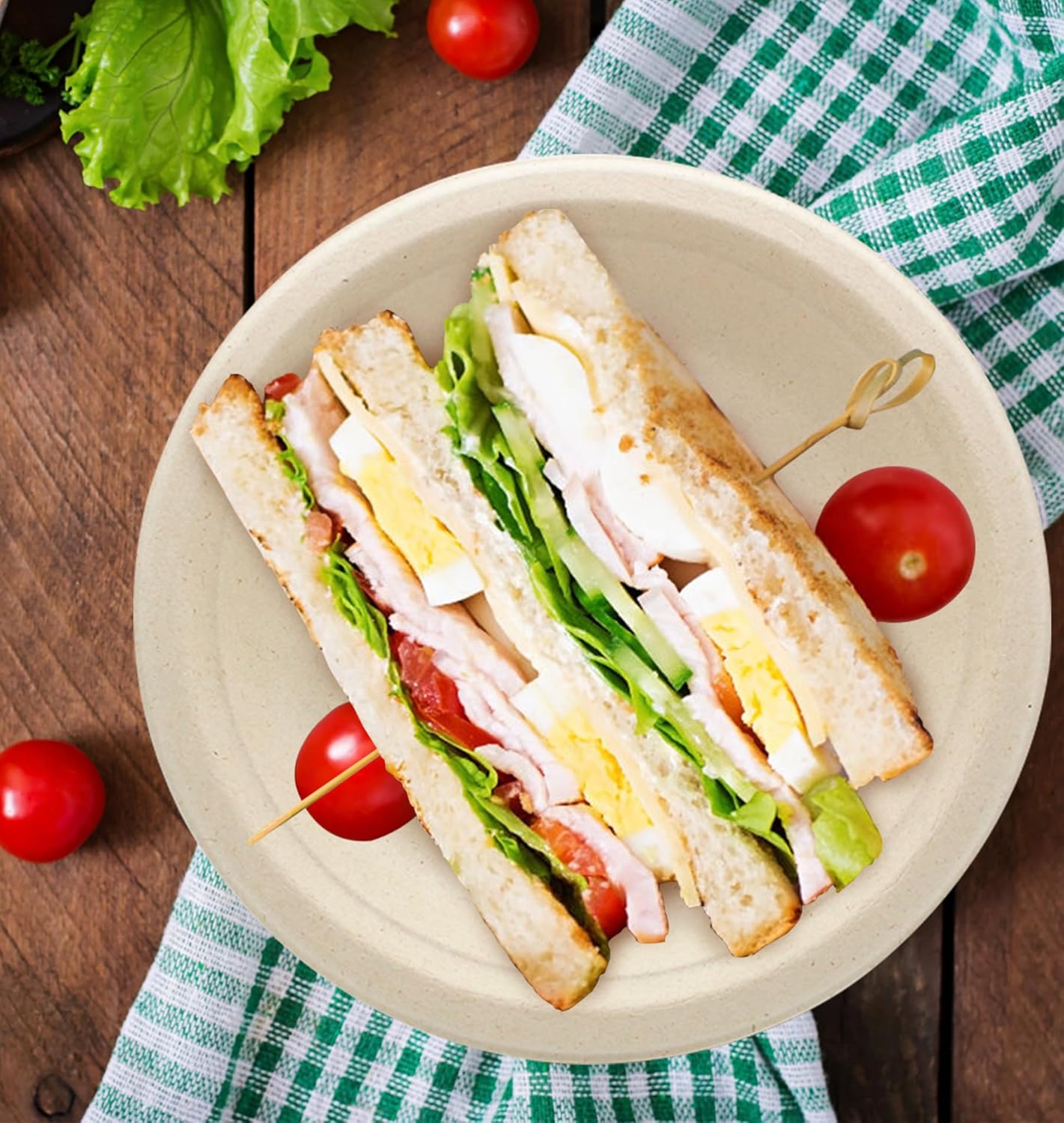 BLUE TOP 100% Compostable Disposable Paper Plates Heavy Duty Waterproof Plates-50 Pack 7 inch Eco-Friendly Plates, Natural Biodegradable Sugarca Bagasse Dinner Plates Unbleached Brown