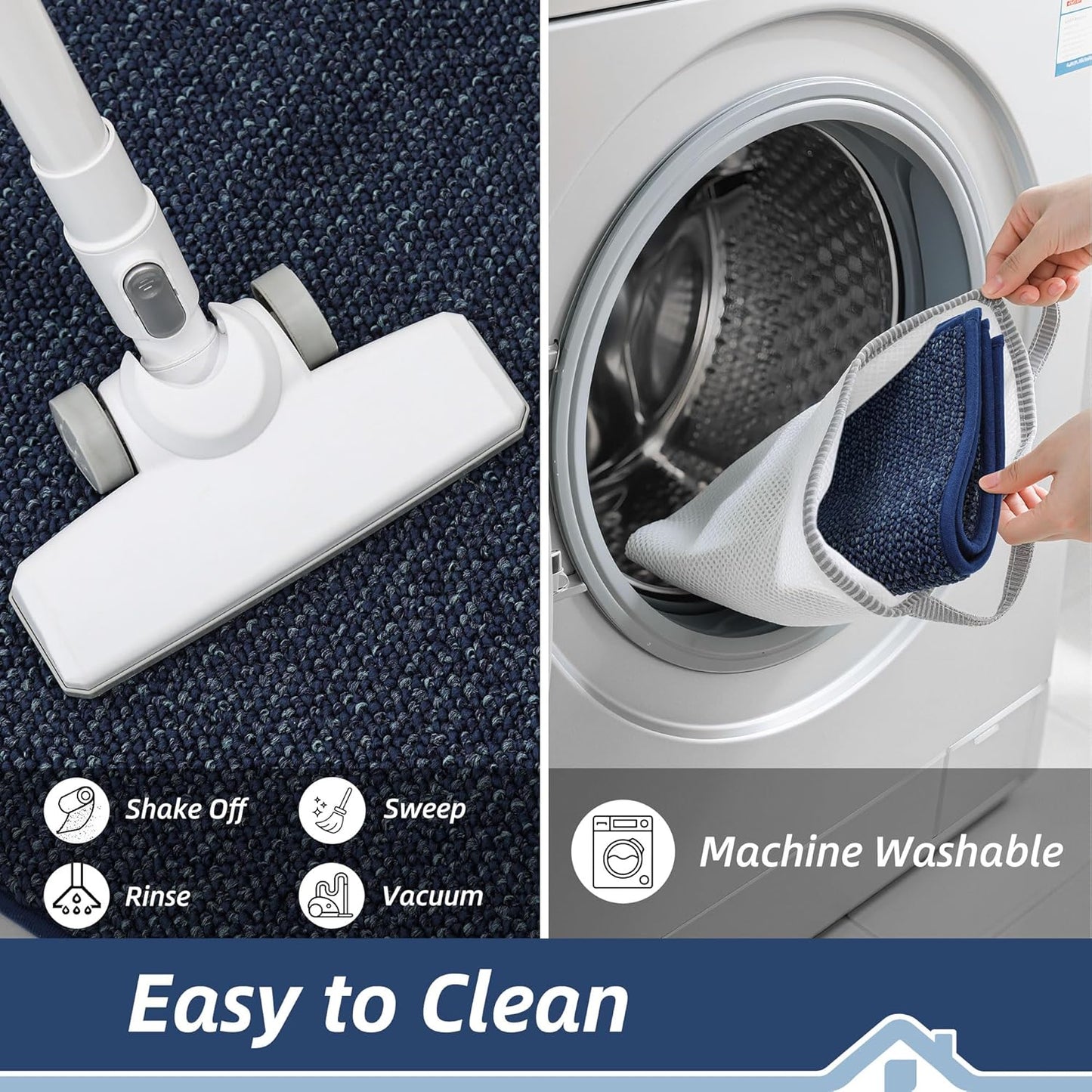 BEQHAUSE Kitchen Rugs and Mats 2PCS, Non-Slip Kitchen Mats for Floor, Absorbent and Stain Resistant Kitchen Runner, Machine Washable Rugs for Kitchen, Laundry & Sink, 20"x32"+20"x48", Blue