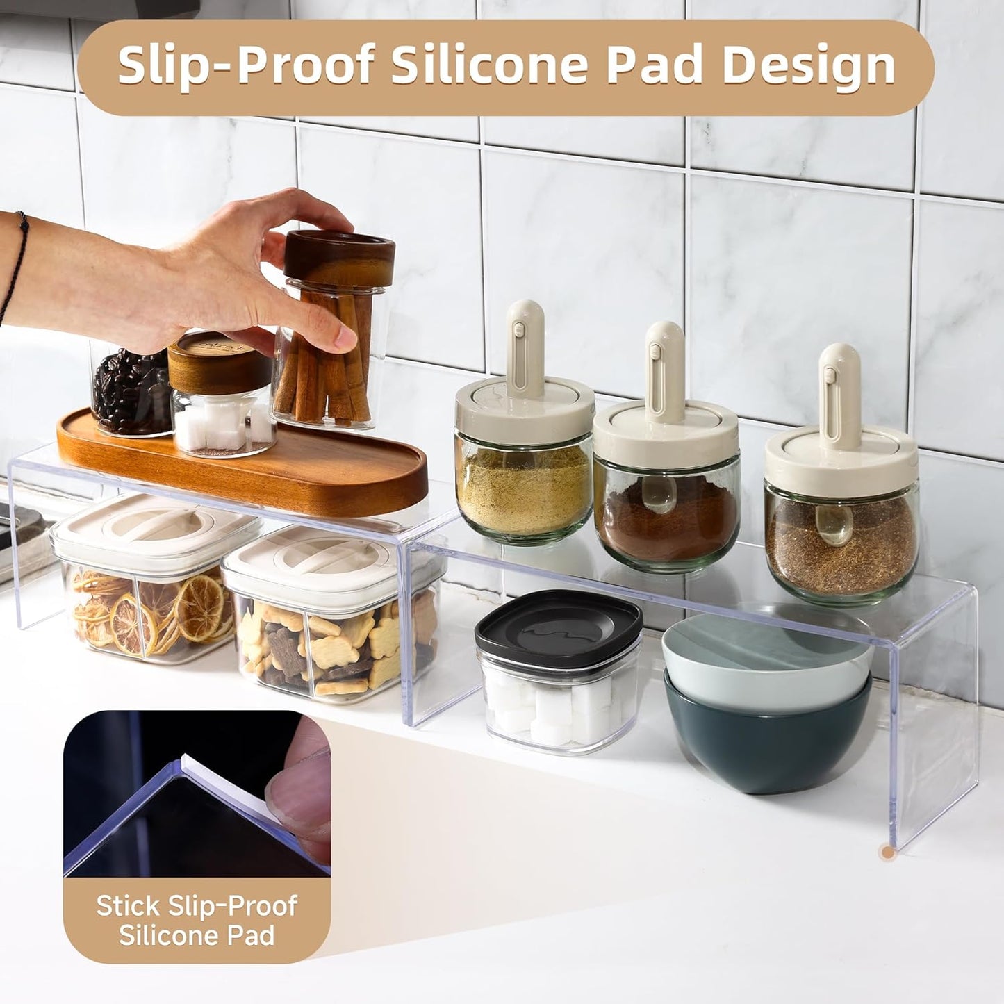 8 Packs Cabinet Organizer Shelf, Acrylic kitchen Cabinet Shelves, Shelf Riser for Dishes, Spices, Soda Cans and Bottles(12.4 x 4 x 4.6 inch)