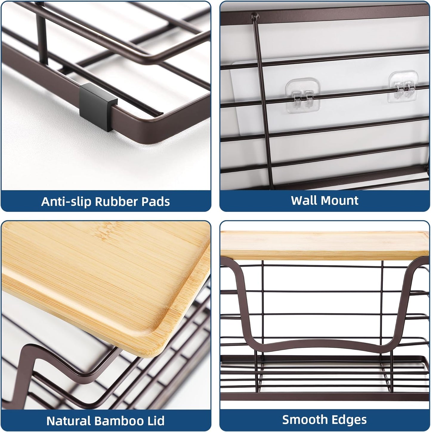 Trash Bag Dispenser Holder for Kitchen 2 Pack Brown Finish Garbage Bag Organizer Wall Mount Stackable Bin with Bamboo Lid for Countertop, Under Sink, Laundry Room