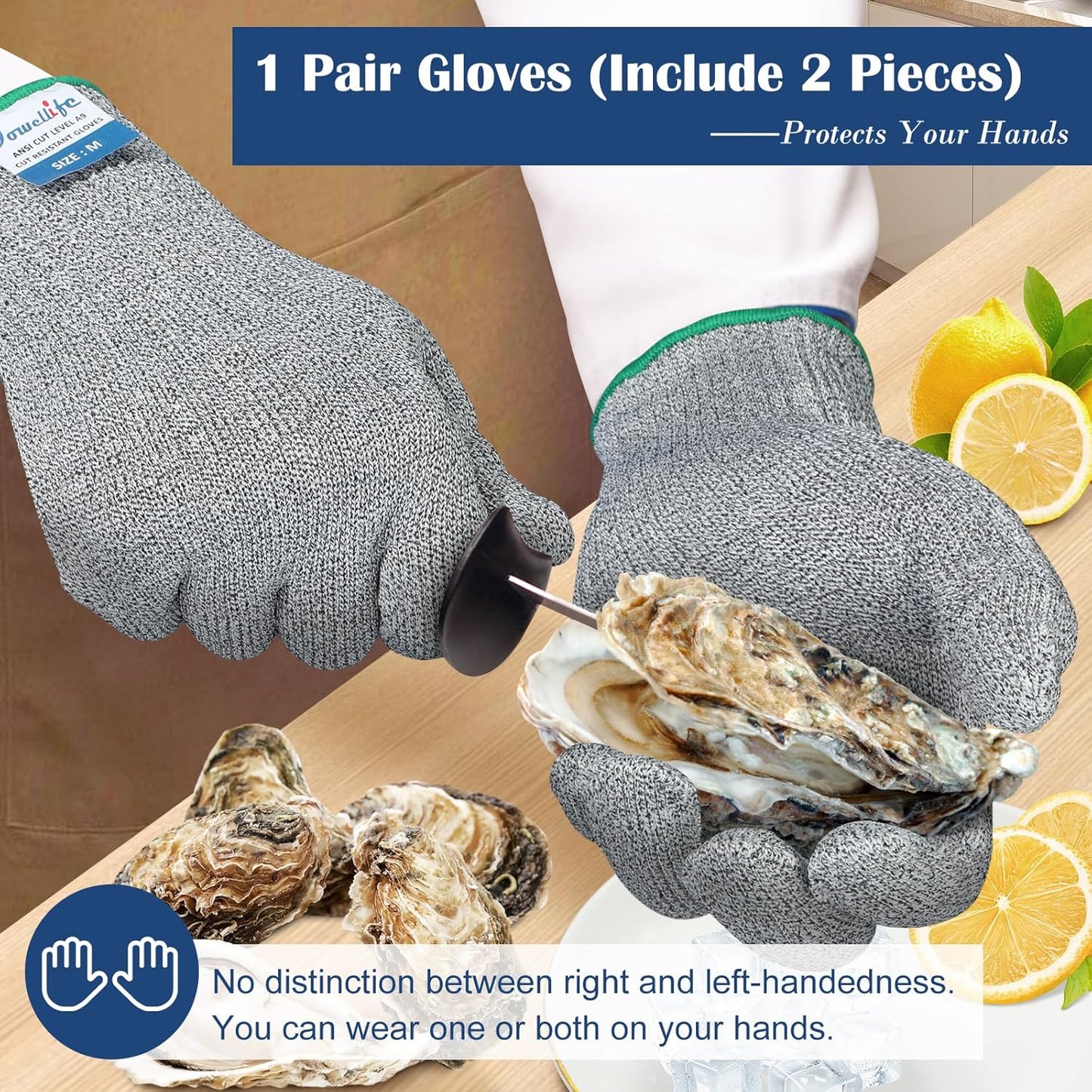 Dowellife Soft Level 9 Cut Resistant Gloves Food Grade, Steel Wire Mixed Kitchen Safety Gloves for Chef Oyster Shucking Mandoline Knife Butcher Meat Cutting Carving (X-Large)