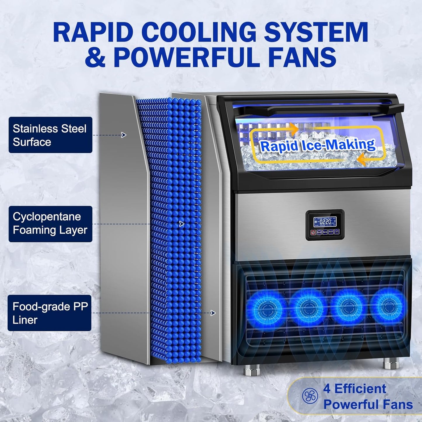 Commercial Ice Maker Machine, 350Lbs/24H with 75Lbs Storage Bin, 108Pcs Ice Cubes 8Mins, Freestanding Large Ice Machine with Water Filter and Ice Scoop for Home Bar Office Restaurant