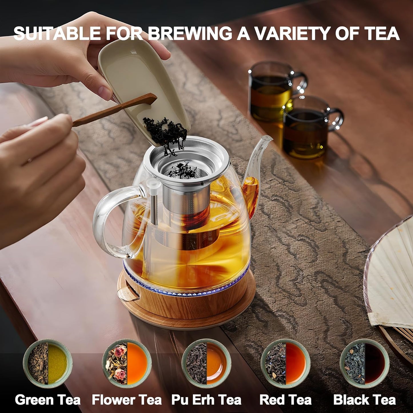 Topwit Electric Kettle Glass, For Hot Water, Tea and Coffee Dual Purpose Design, BPA-Free, 1L Pour Over Removable Stainless Steel Infuser, Auto-shut Off & Boil-dry Protect