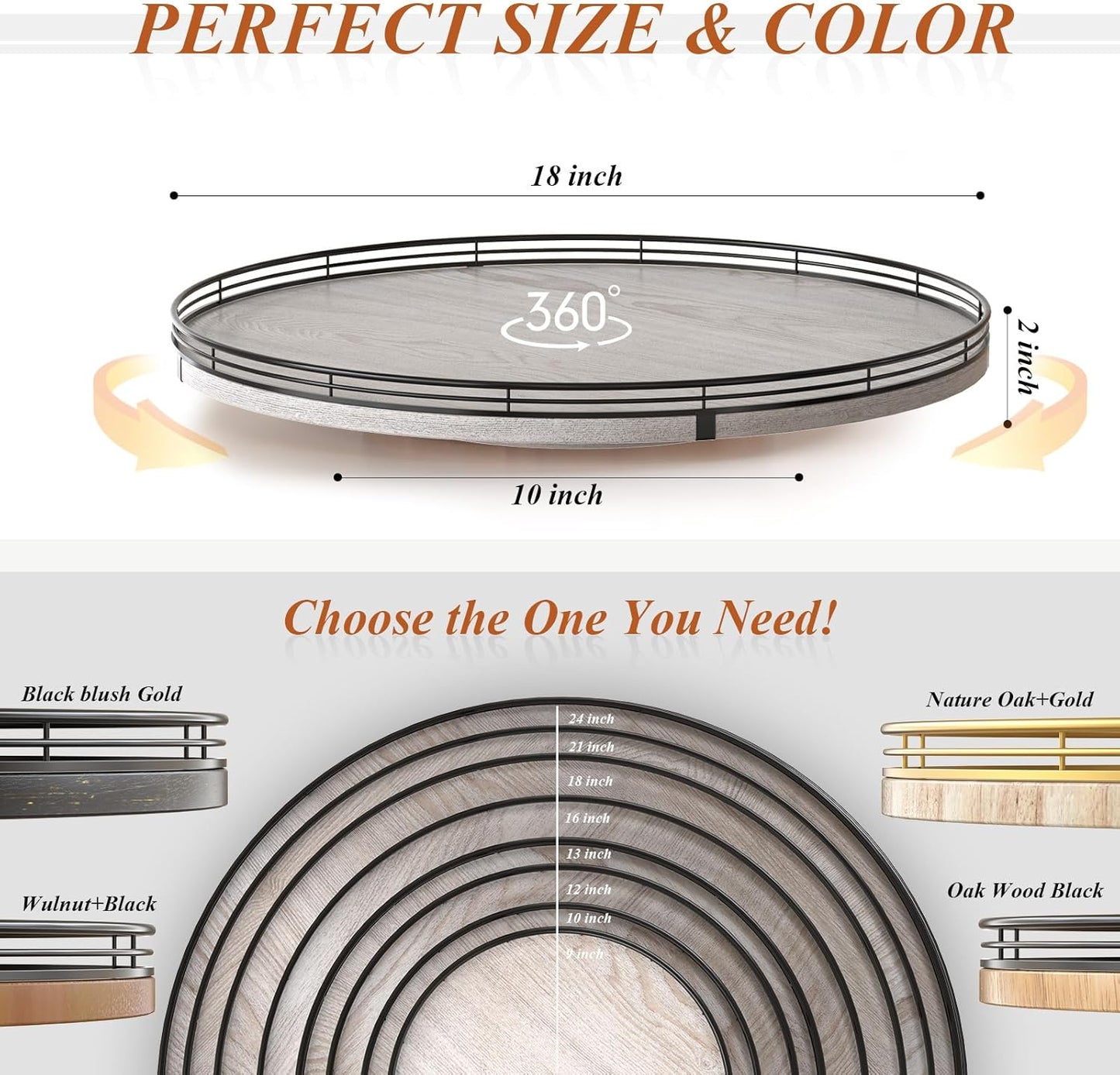 18" Lazy Susan Wood Turntable Organizer for Kitchen Decor, Farmhouse Round Wooden Lazy Susan Organization and Storage for Cabinet, Dining Table, Pantry, Bathroom, Countertop, Centerpiece, Home Decor