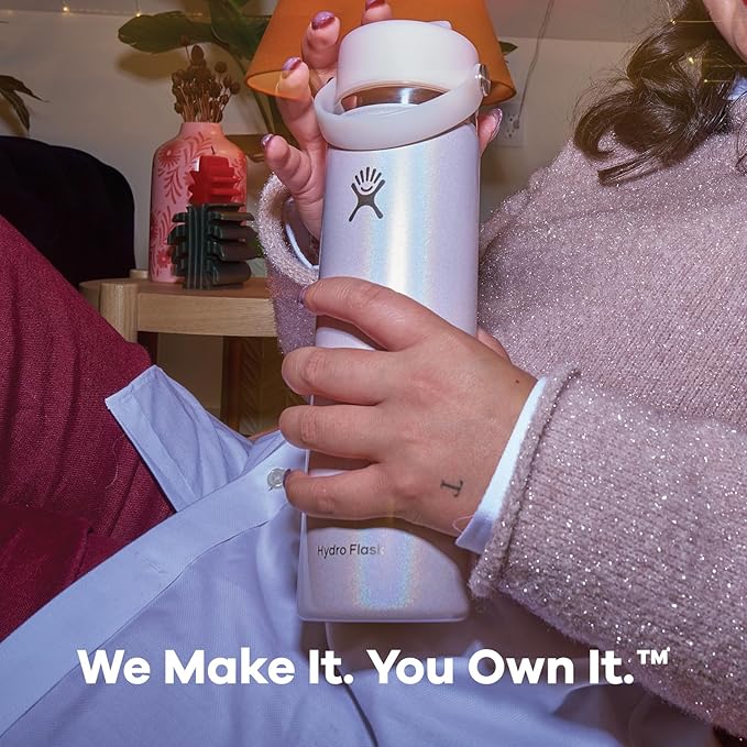 Hydro Flask Water Bottle - Insulated Stainless Steel - Wide Straw Lid, Non-Spill, Leakproof in 24 Oz Glimmer Pink