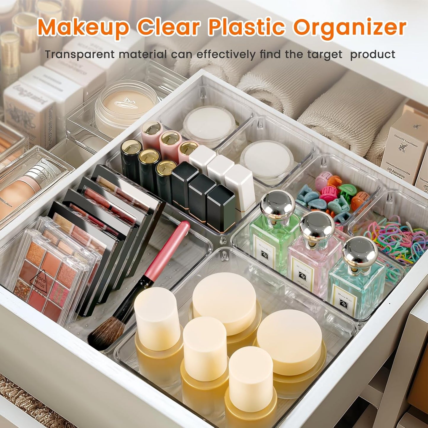 Criusia Drawer Organizer, 18 Pack Large Clear Plastic Kitchen Drawer Organizers Set, 6 Size Versatile Bathroom and Vanity Drawer Organizer Trays, Storage Bins for Makeup, Bedroom, Kitchen Utensils