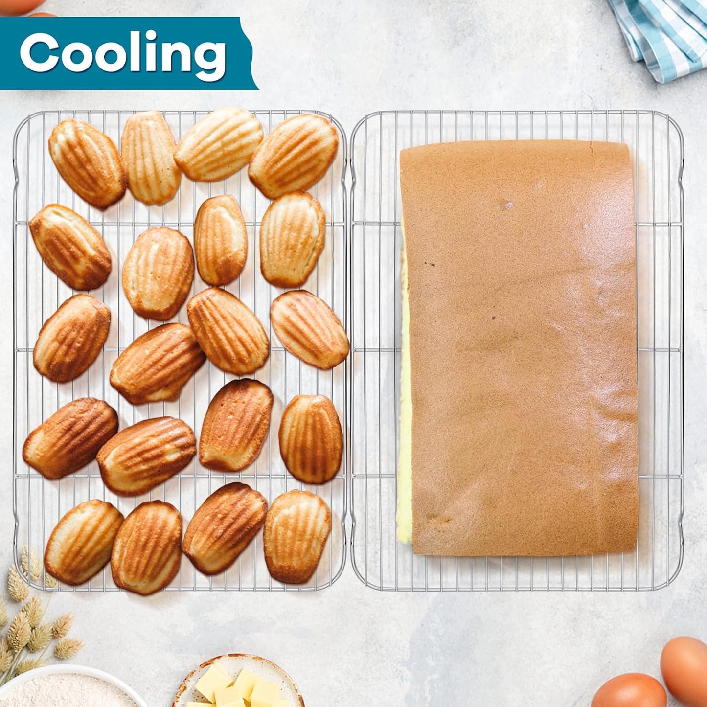 Baking Cooling Rack Set of 3, P&P CHEF Stainless Steel Cooking Roasting Drying Wire Racks, 16.6” x 11.6” Inches to Fit Half Sheet Pan, Non-toxic & Durable, Oven & Dishwasher Safe