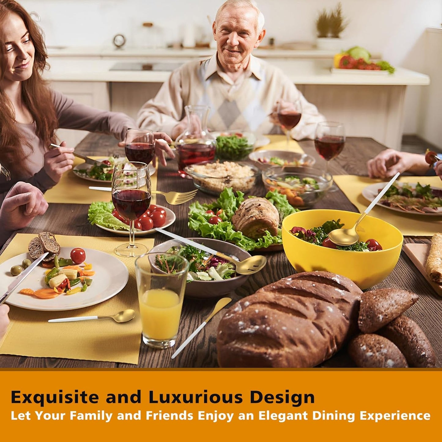 Matte Whitegold Serving Set,Oliviola 5-Piece Stainless Steel Large Hostess Set with Round Edge, Satin Finished, Dishwasher Safe -Large Spoon, Large Fork,Butter Knife,Sugar Spoon & Slotted Spoon