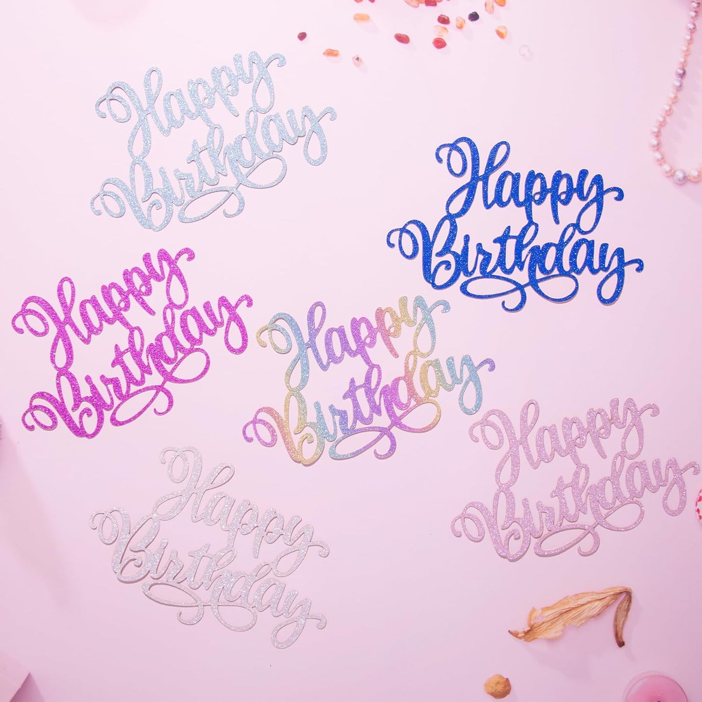 Happy Birthday Cake Toppers 9 Inch Glitter Happy Birthday Cake Pick for Birthday Anniversary Theme Party Cake Decorations Supplies - Rose Gold