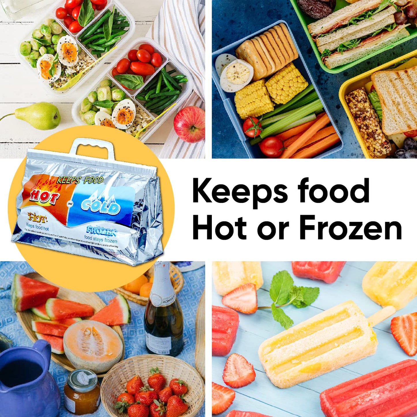 Superio Hot and Cold Insulated Bags for Food Delivery, Grocery Shopping Bags, Food Storage for Hot and Frozen Food for Travel, Disposable Cooler Bag, Reinforced Thermal Lunch Bag (10, 16"x19.25")