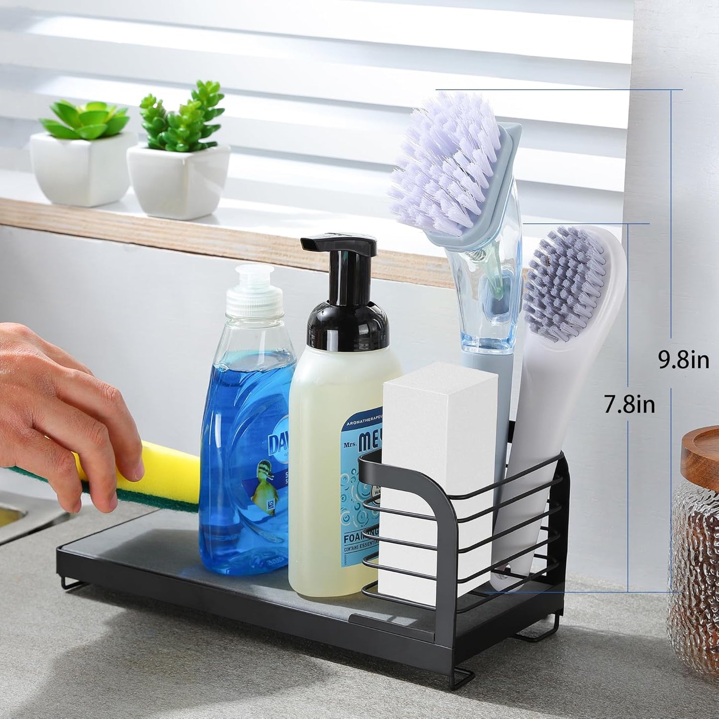Wipe-Free Sink Organizer with Drying Stone, Instant Dry Sink Caddy Organizers, Kitchen Sponge Soap Holder Dispenser, Countertop Fast Drying Counter Tray Rack